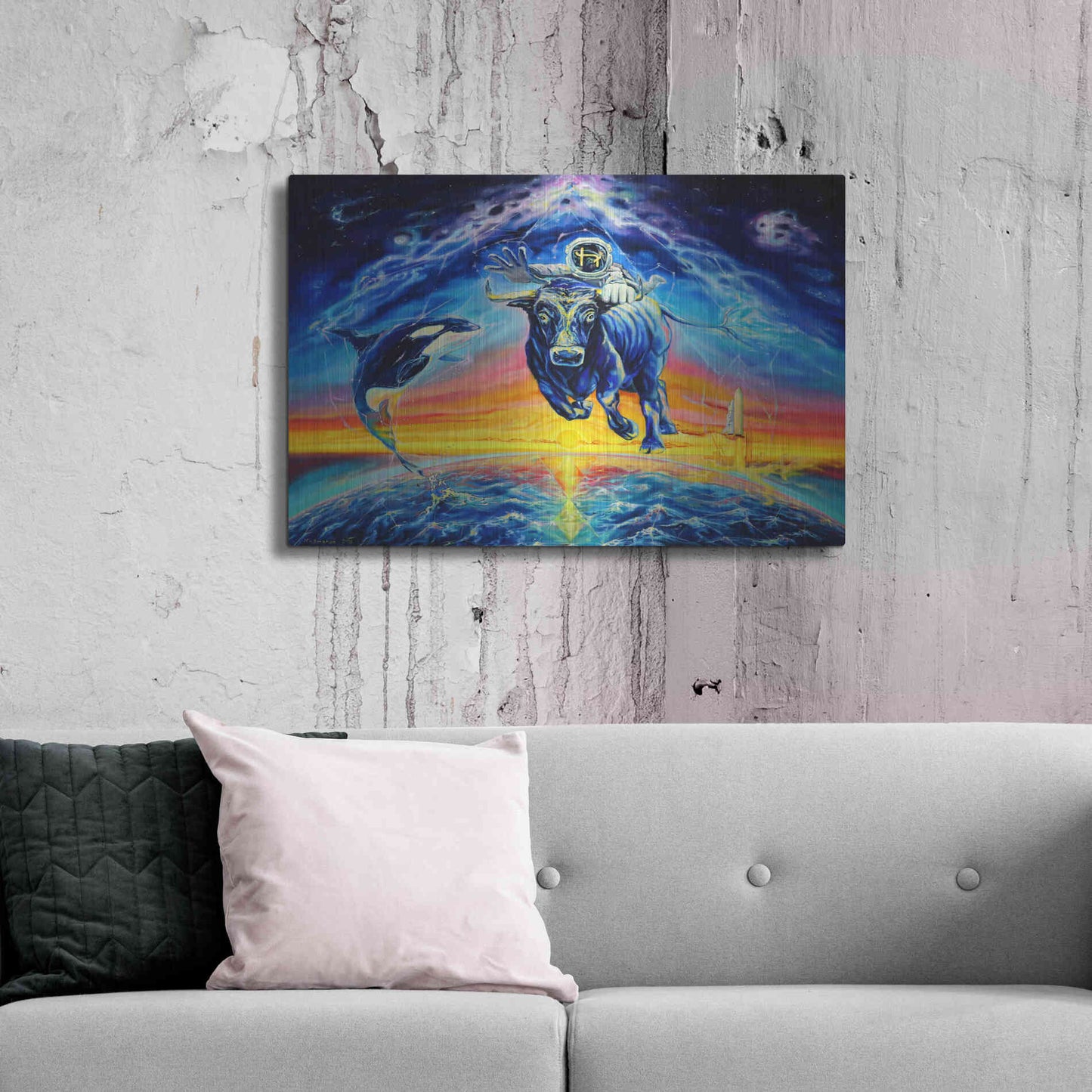 Luxe Metal Art 'Halo Bull' by Jan Kasparec, Metal Wall Art,36x24