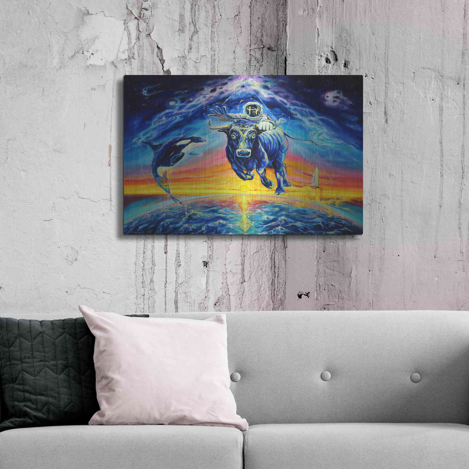 Luxe Metal Art 'Halo Bull' by Jan Kasparec, Metal Wall Art,36x24
