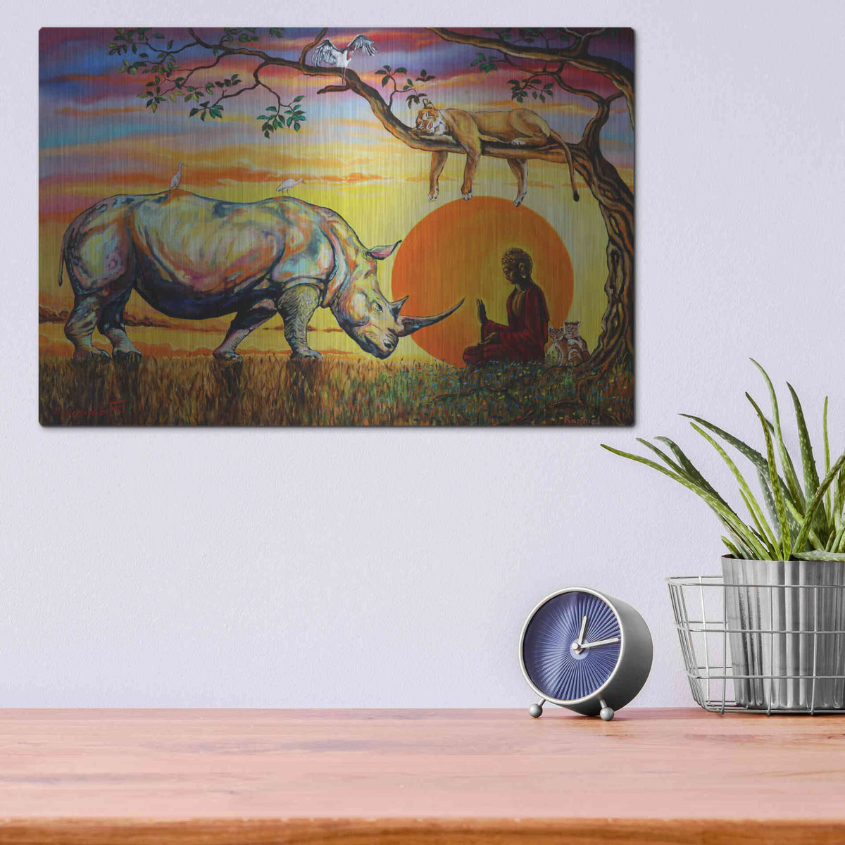 Luxe Metal Art 'Buddha Rhino' by Jan Kasparec, Metal Wall Art,16x12