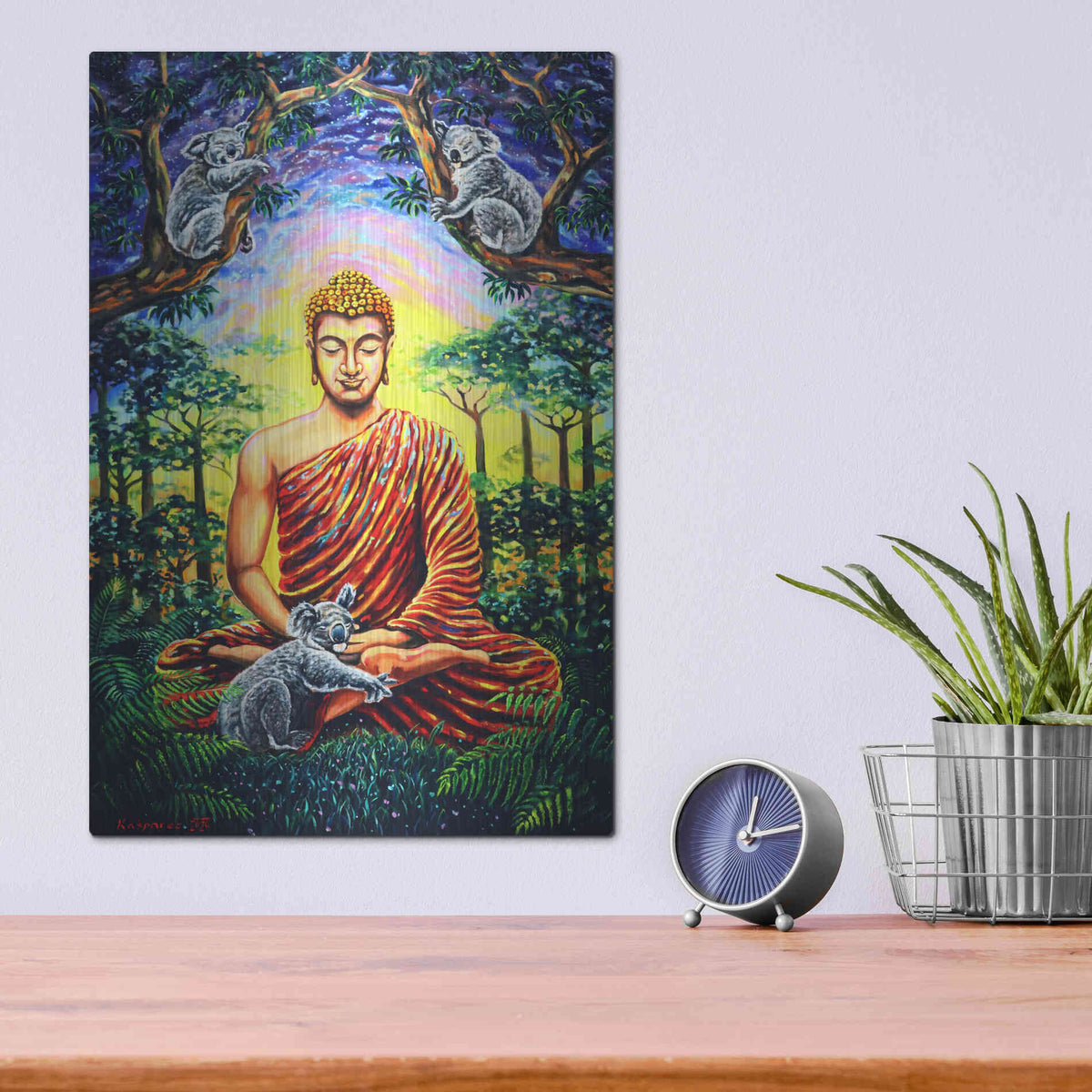 Luxe Metal Art 'Buddha Koala 'by Jan Kasparec, Metal Wall Art,12x16