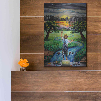 Luxe Metal Art 'Boy And The Wall' by Jan Kasparec, Metal Wall Art,12x16