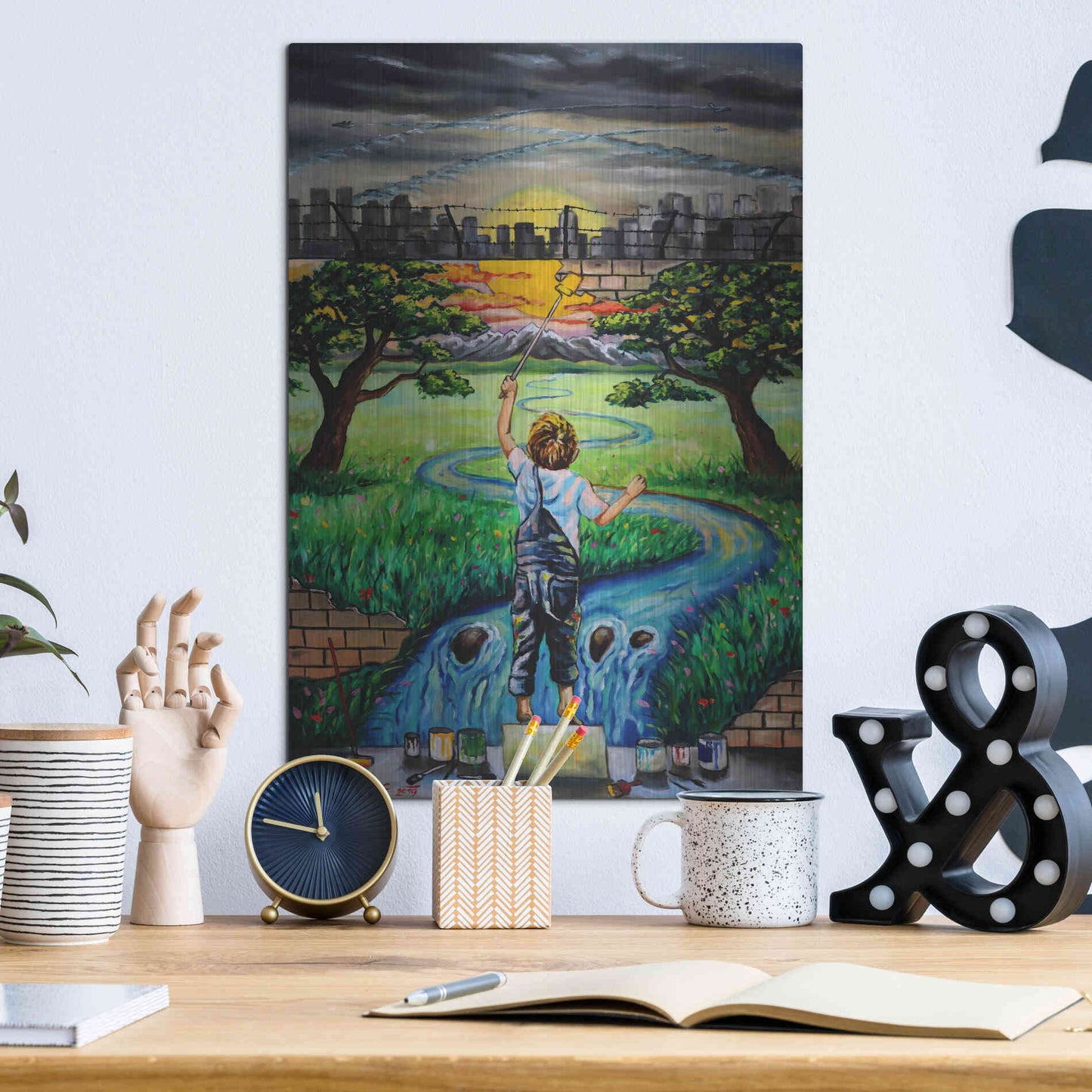 Luxe Metal Art 'Boy And The Wall' by Jan Kasparec, Metal Wall Art,12x16