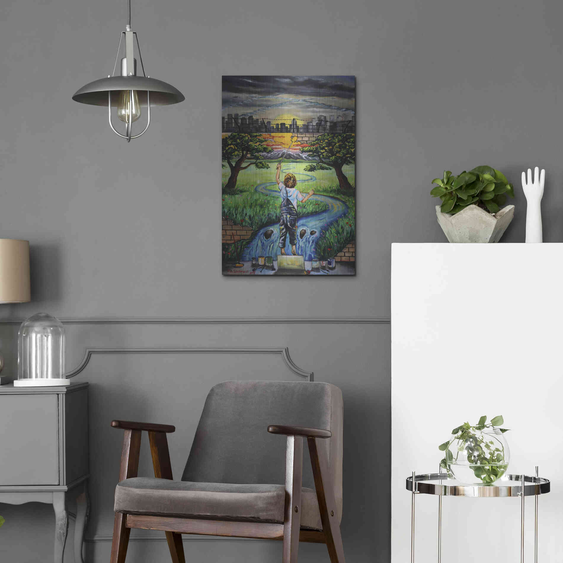 Luxe Metal Art 'Boy And The Wall' by Jan Kasparec, Metal Wall Art,16x24