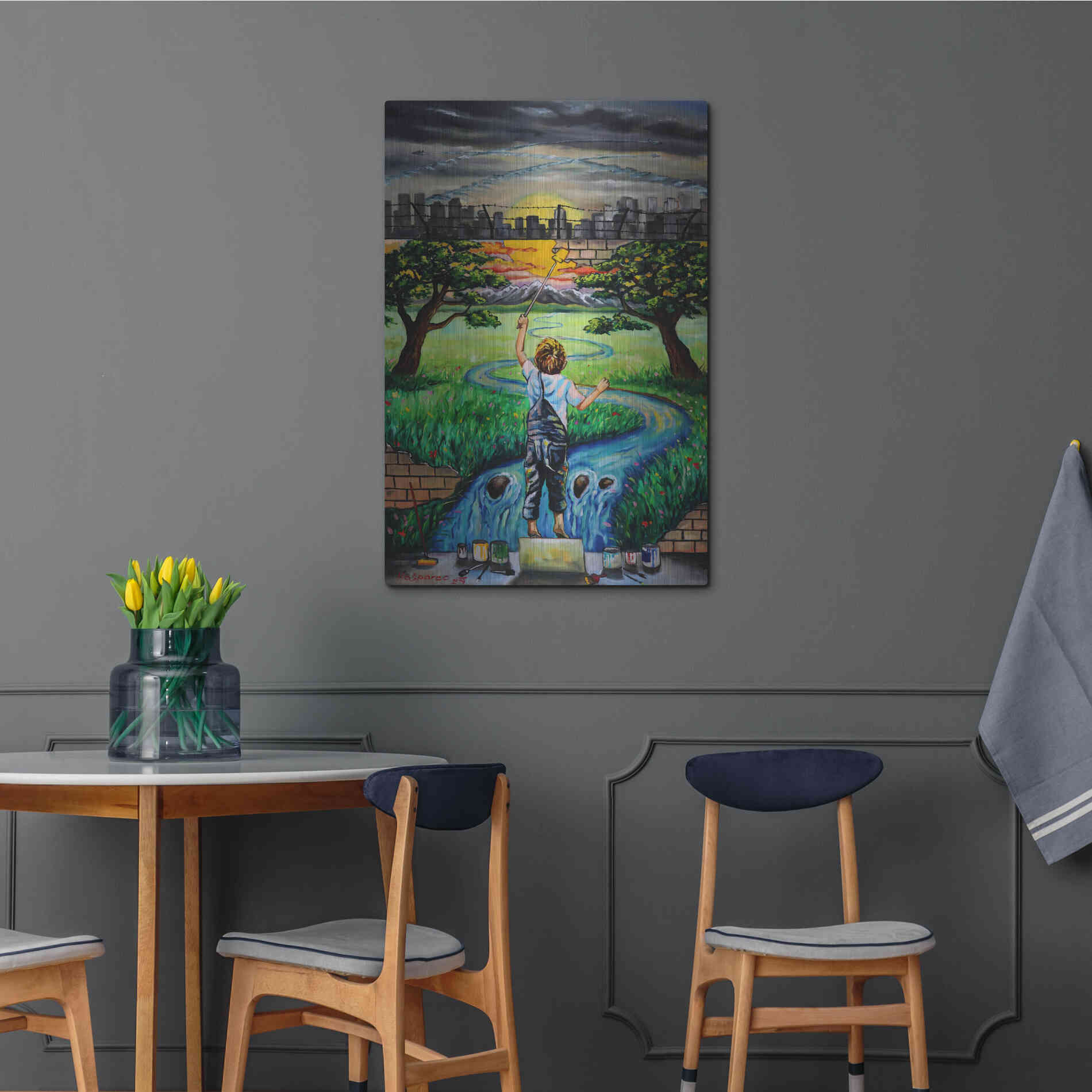 Luxe Metal Art 'Boy And The Wall' by Jan Kasparec, Metal Wall Art,24x36