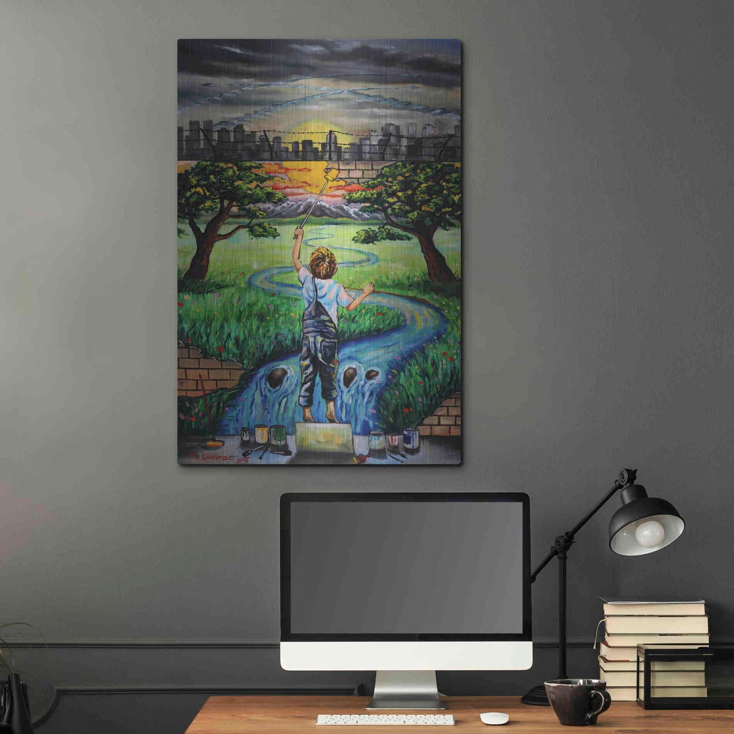 Luxe Metal Art 'Boy And The Wall' by Jan Kasparec, Metal Wall Art,24x36