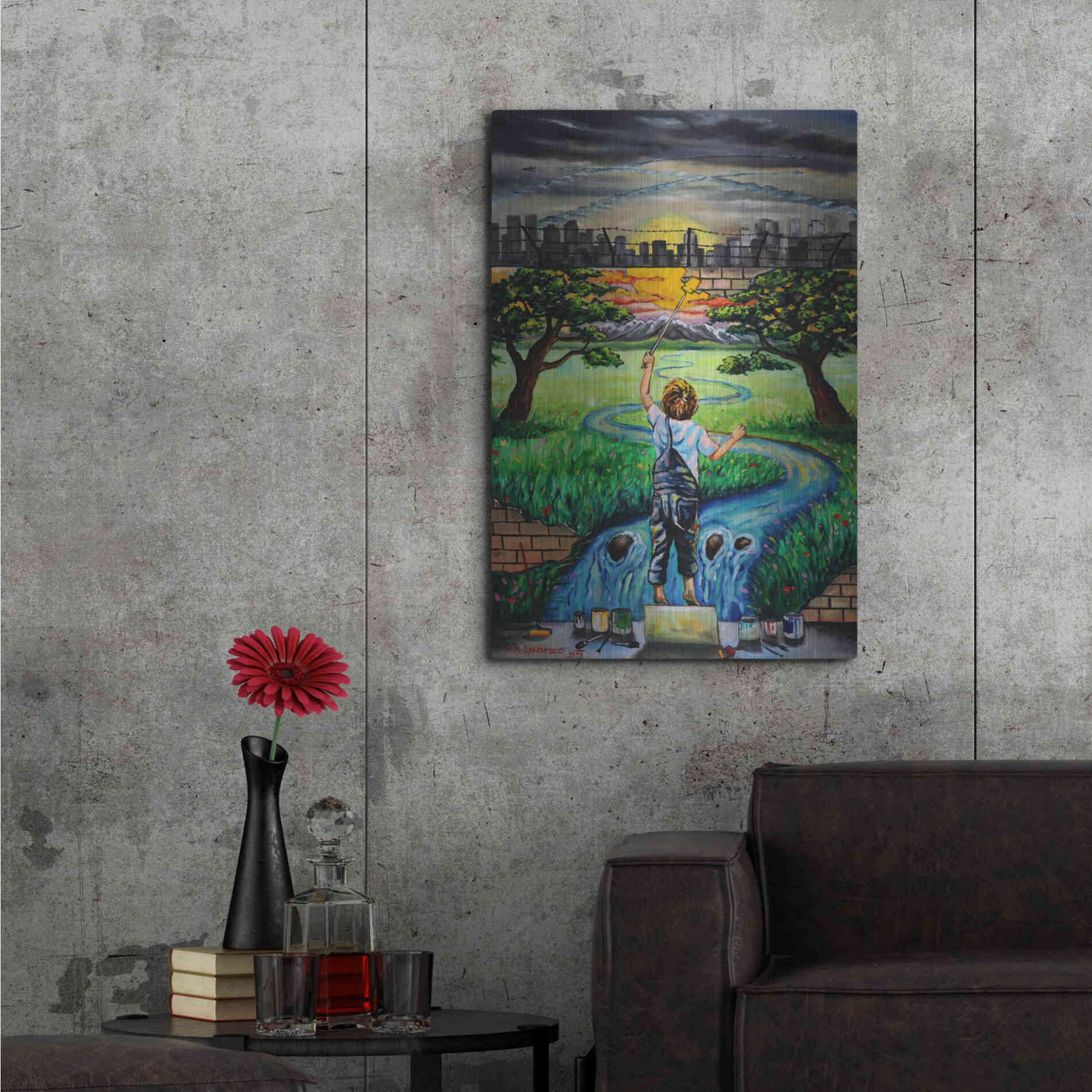 Luxe Metal Art 'Boy And The Wall' by Jan Kasparec, Metal Wall Art,24x36