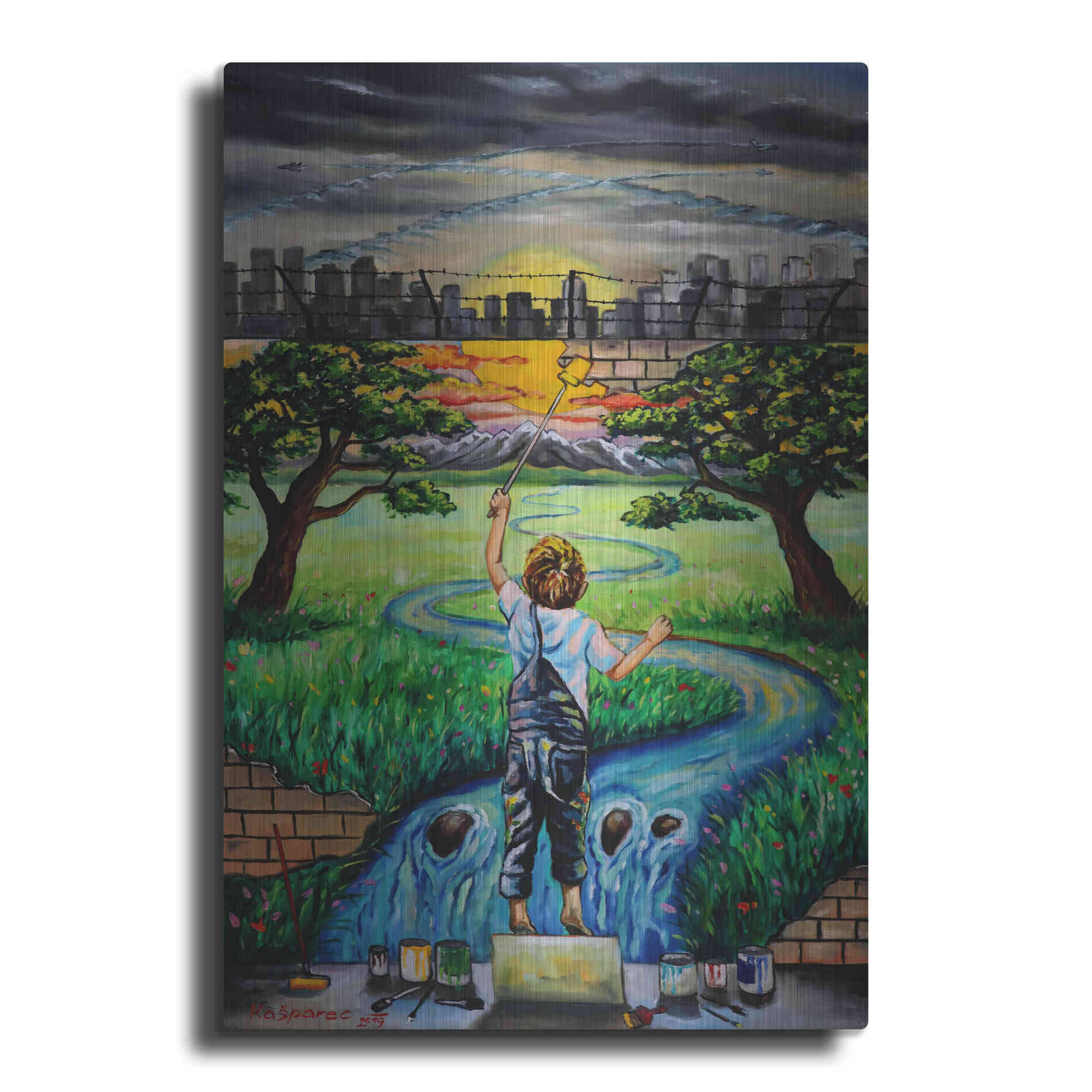 Luxe Metal Art 'Boy And The Wall' by Jan Kasparec, Metal Wall Art