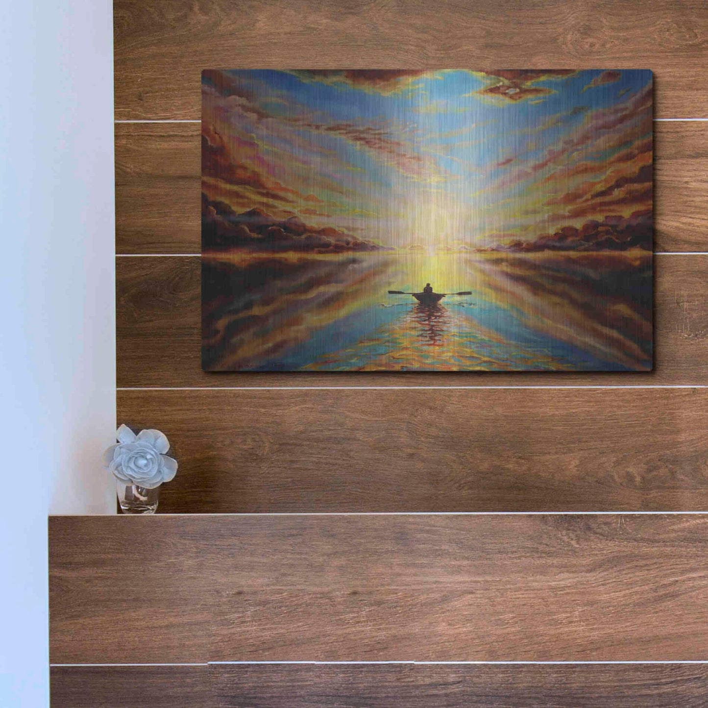 Luxe Metal Art 'Boat Sunset 'by Jan Kasparec, Metal Wall Art,16x12