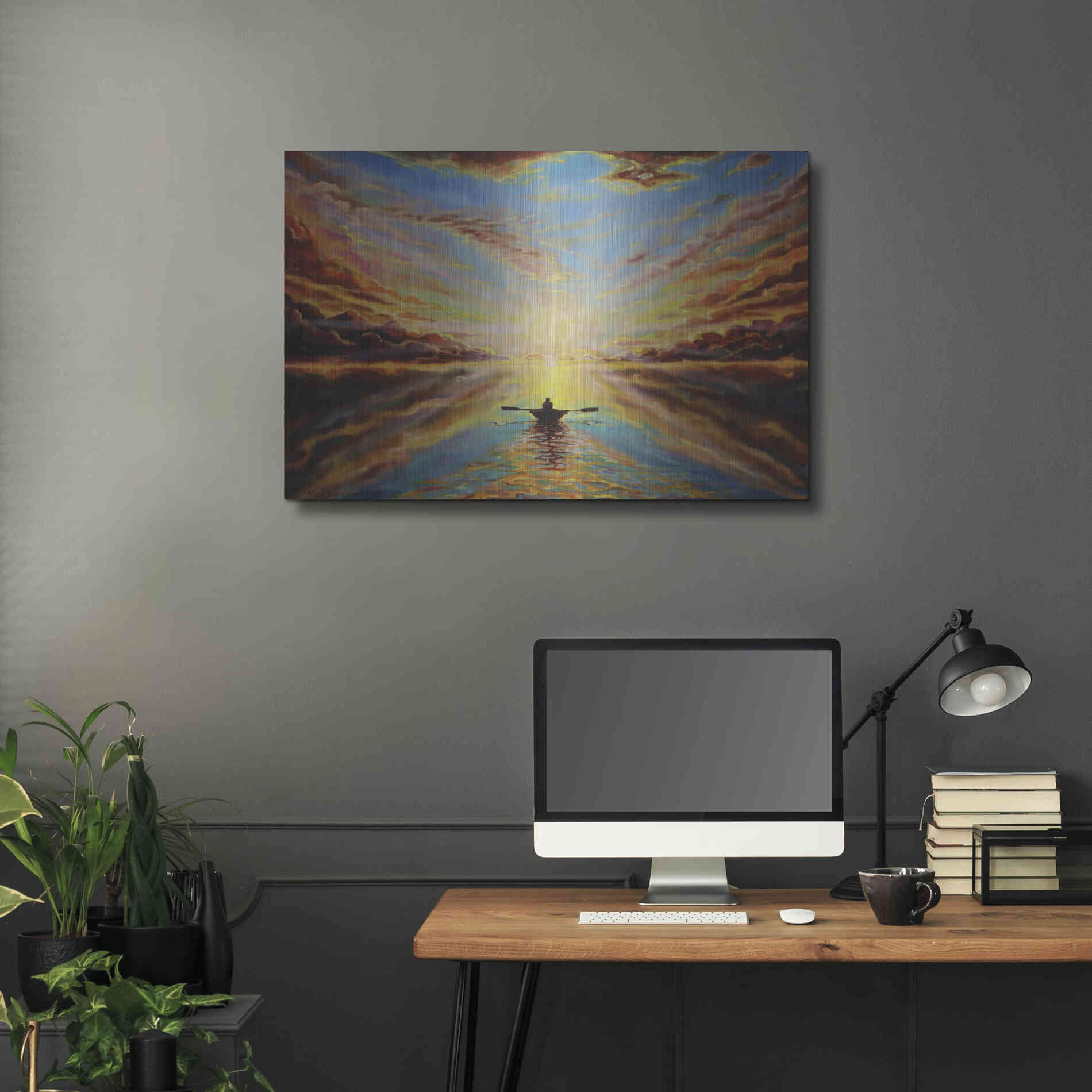 Luxe Metal Art 'Boat Sunset 'by Jan Kasparec, Metal Wall Art,36x24
