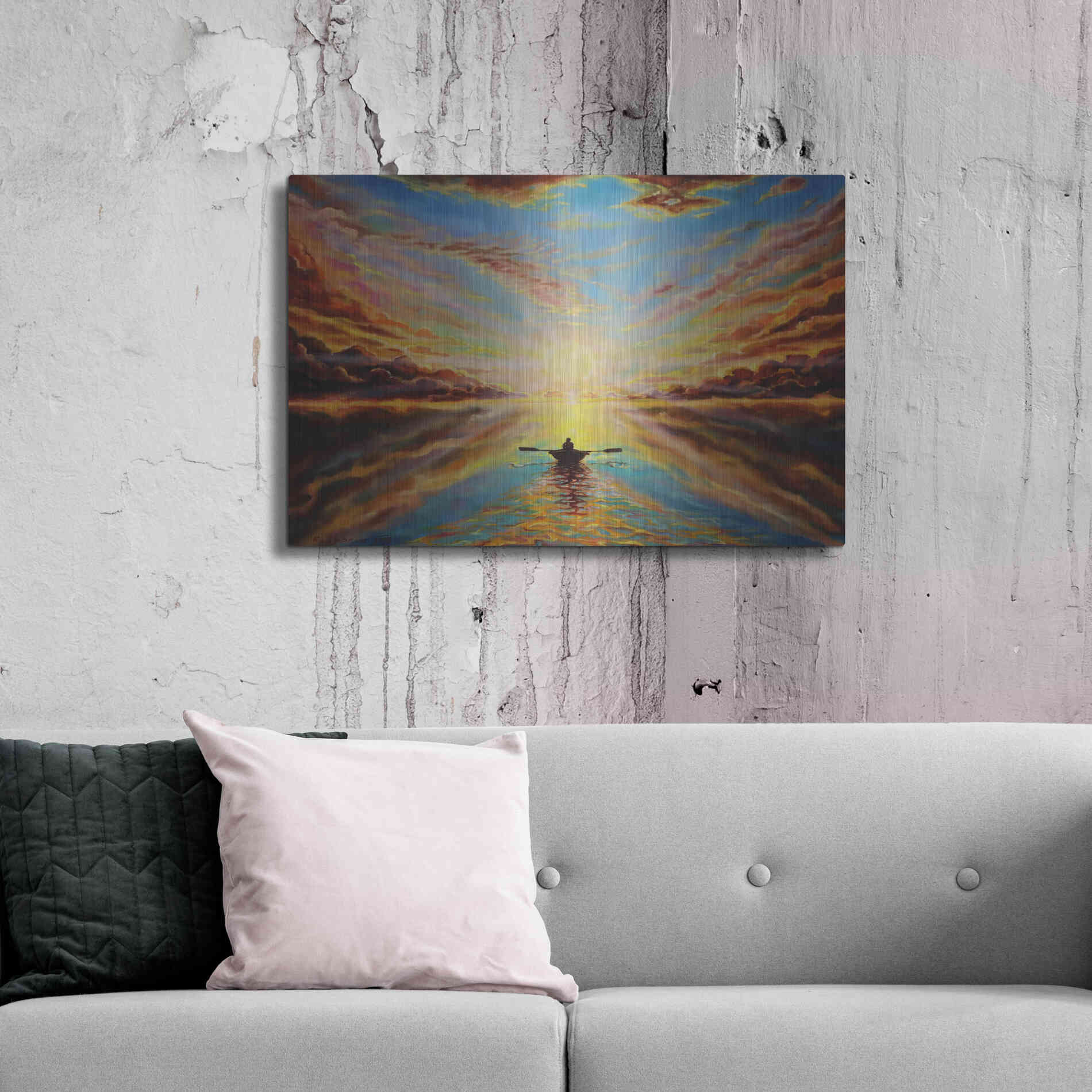 Luxe Metal Art 'Boat Sunset 'by Jan Kasparec, Metal Wall Art,36x24