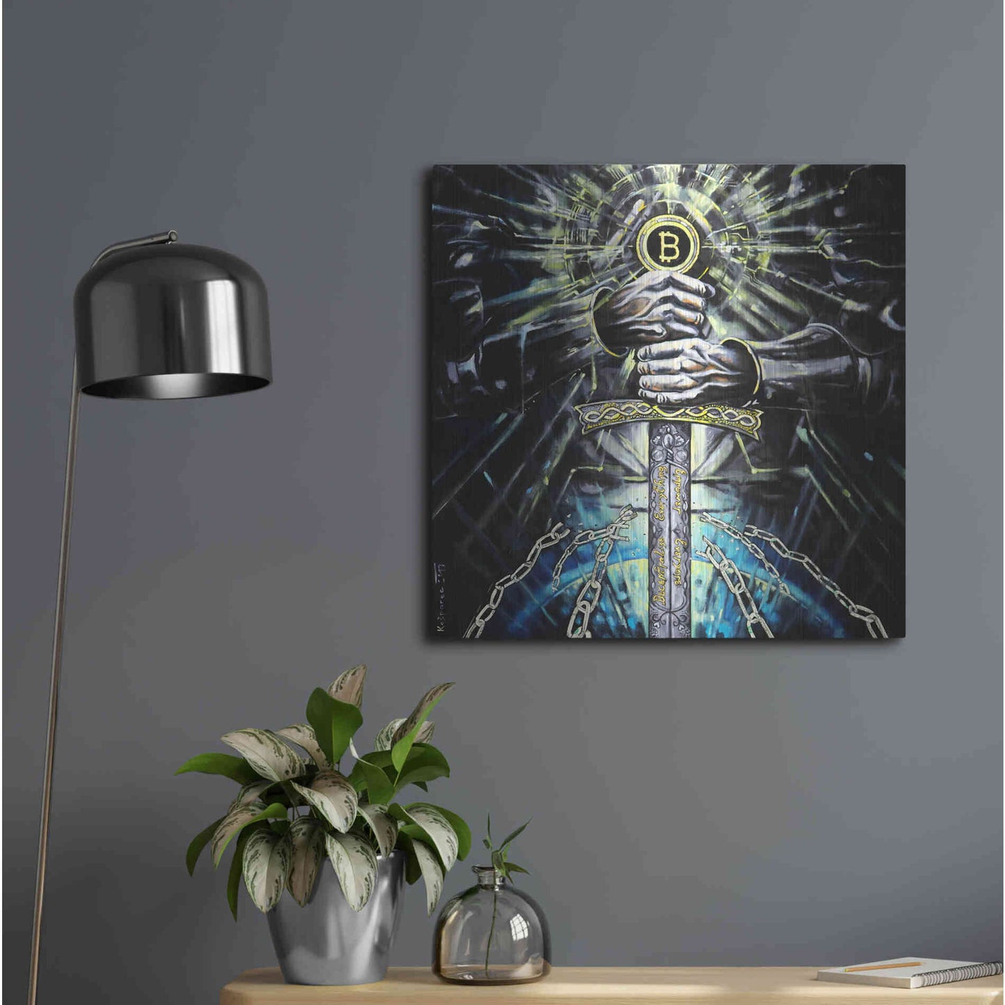 Luxe Metal Art 'Bitcoin Knight' by Jan Kasparec, Metal Wall Art,24x24