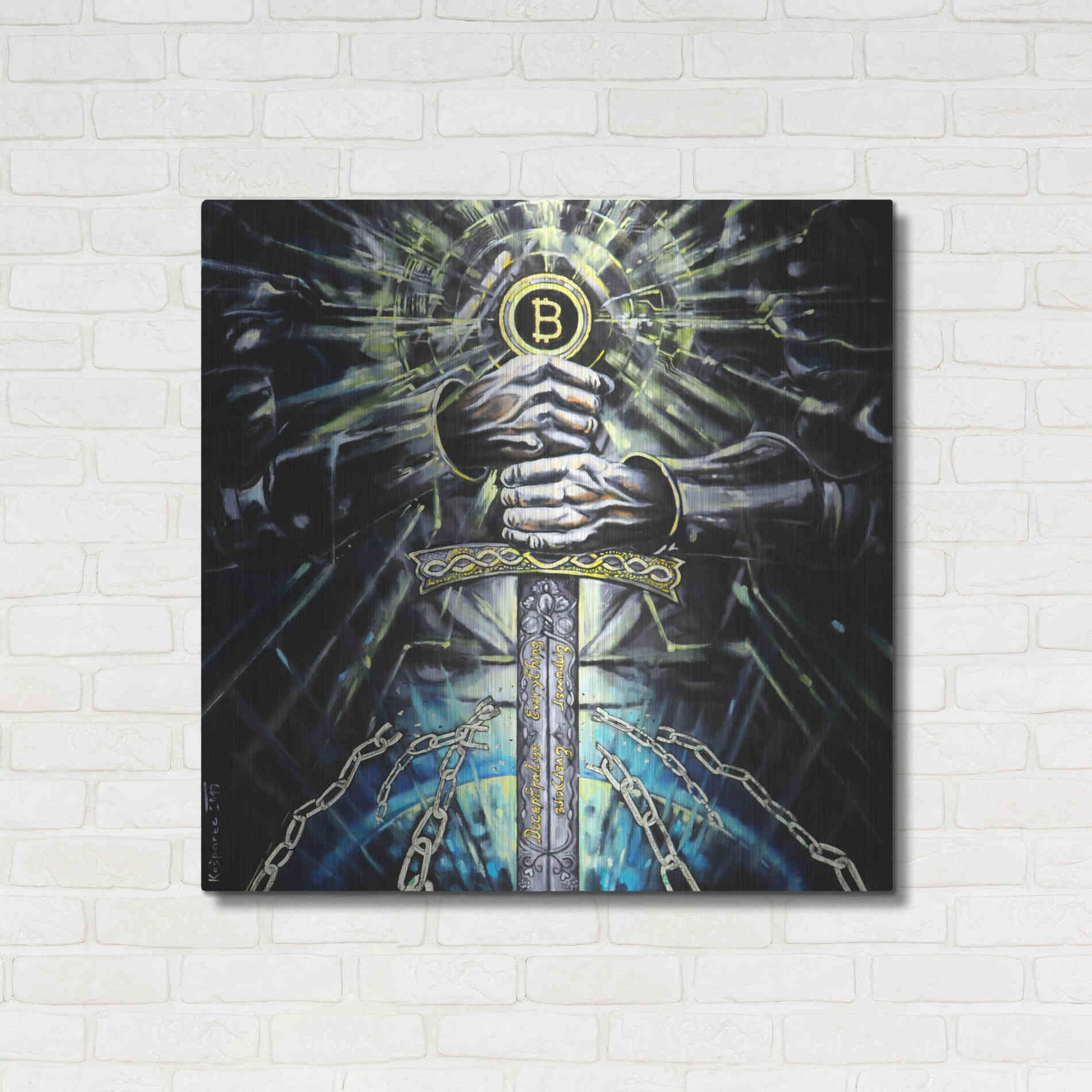 Luxe Metal Art 'Bitcoin Knight' by Jan Kasparec, Metal Wall Art,36x36