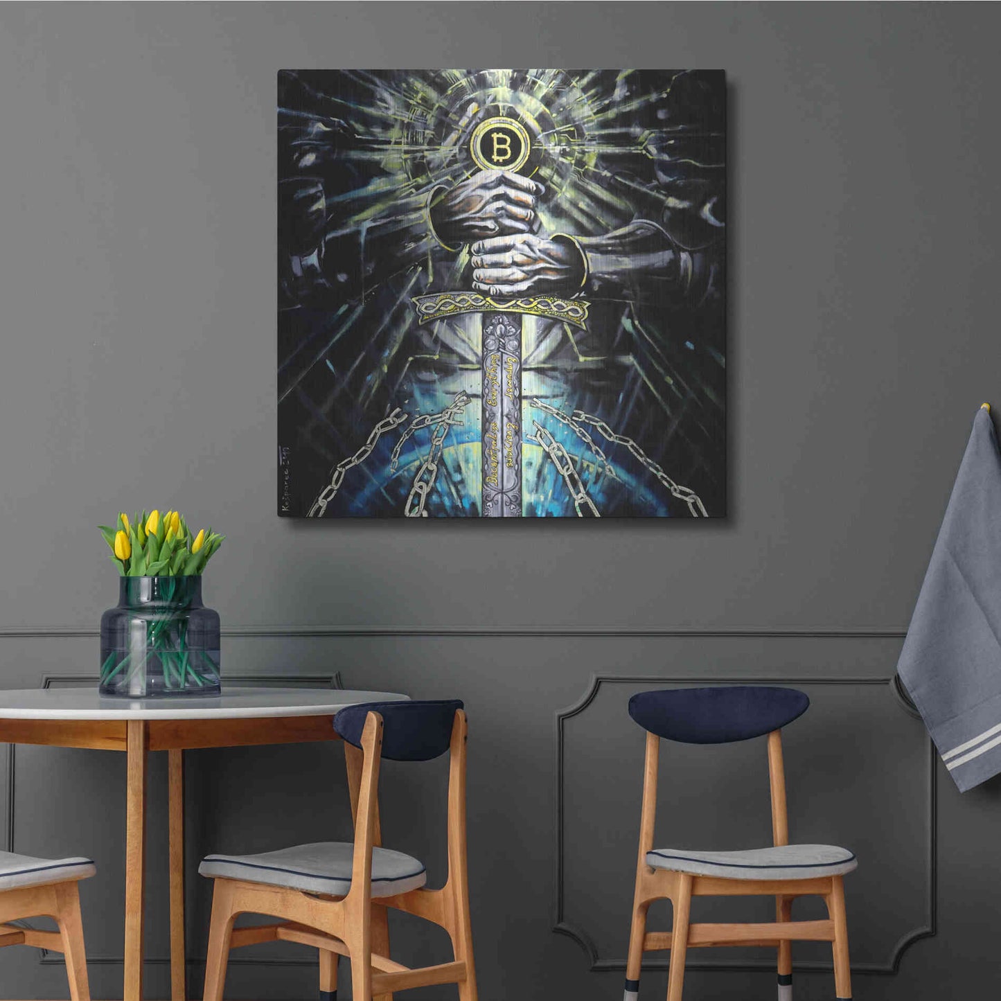 Luxe Metal Art 'Bitcoin Knight' by Jan Kasparec, Metal Wall Art,36x36