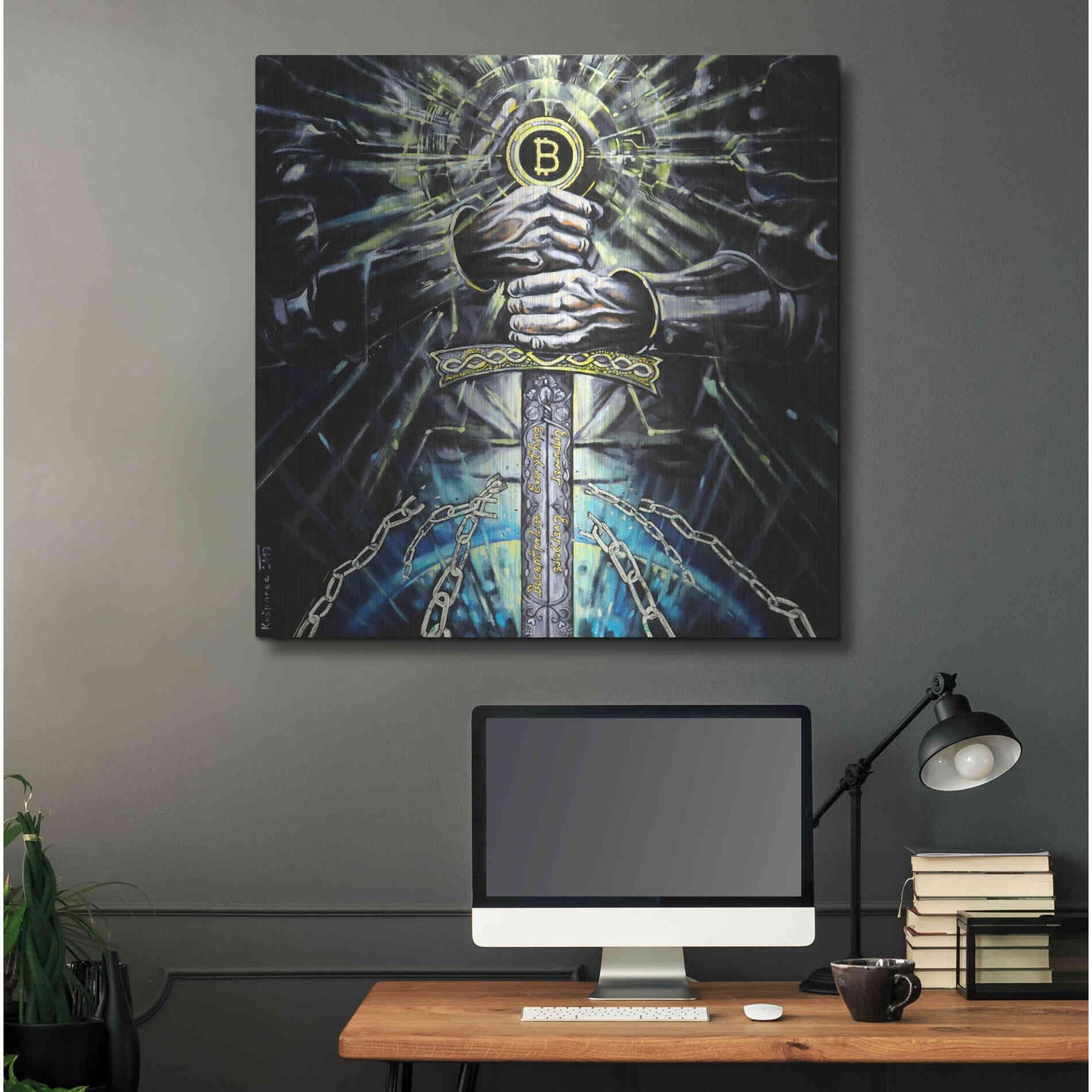 Luxe Metal Art 'Bitcoin Knight' by Jan Kasparec, Metal Wall Art,36x36
