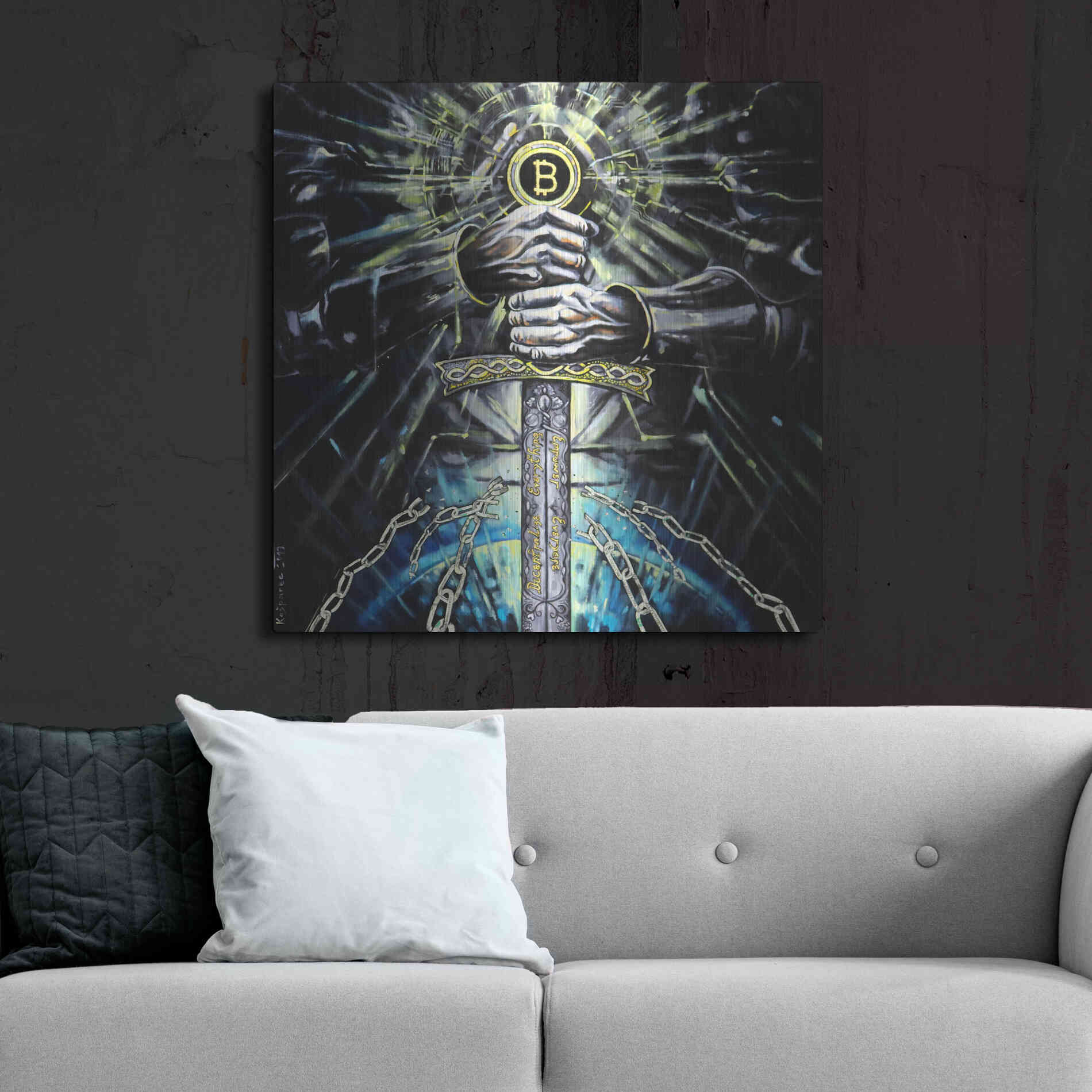 Luxe Metal Art 'Bitcoin Knight' by Jan Kasparec, Metal Wall Art,36x36