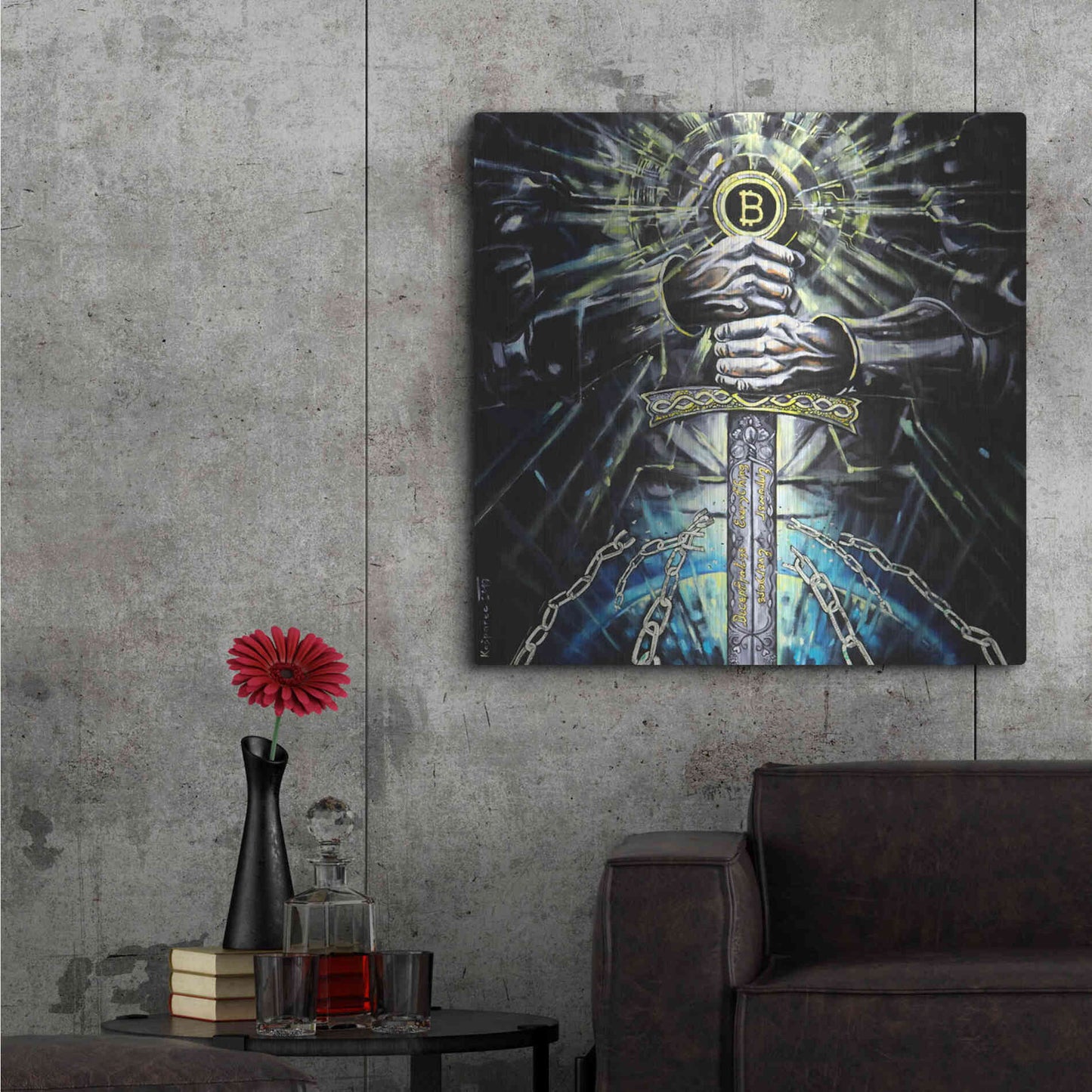 Luxe Metal Art 'Bitcoin Knight' by Jan Kasparec, Metal Wall Art,36x36