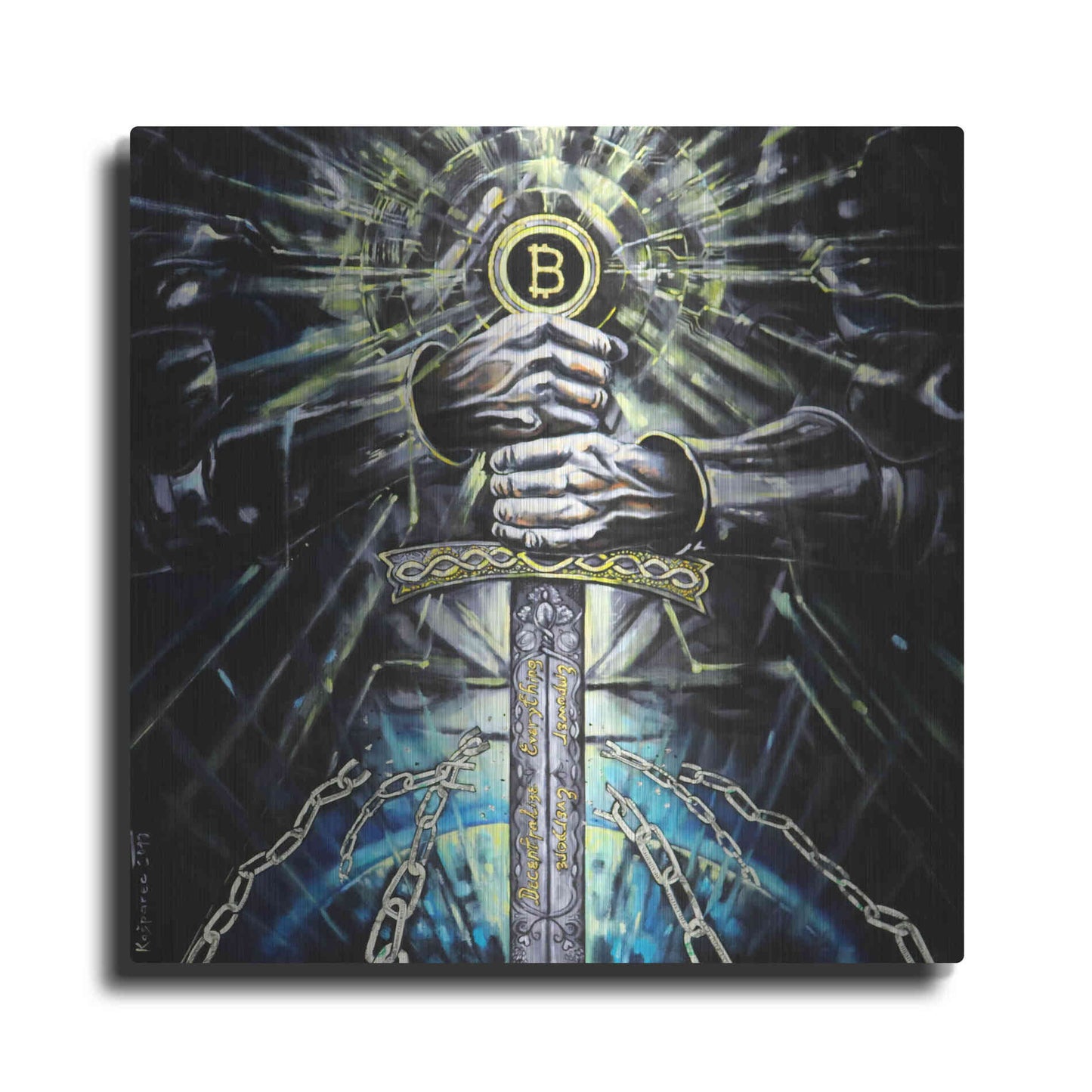 Luxe Metal Art 'Bitcoin Knight' by Jan Kasparec, Metal Wall Art