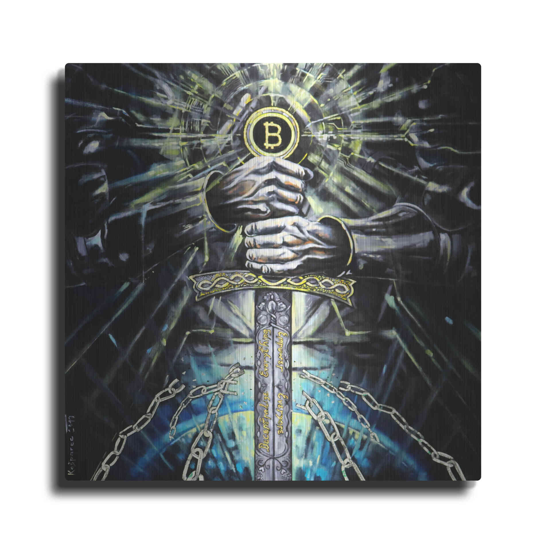 Luxe Metal Art 'Bitcoin Knight' by Jan Kasparec, Metal Wall Art