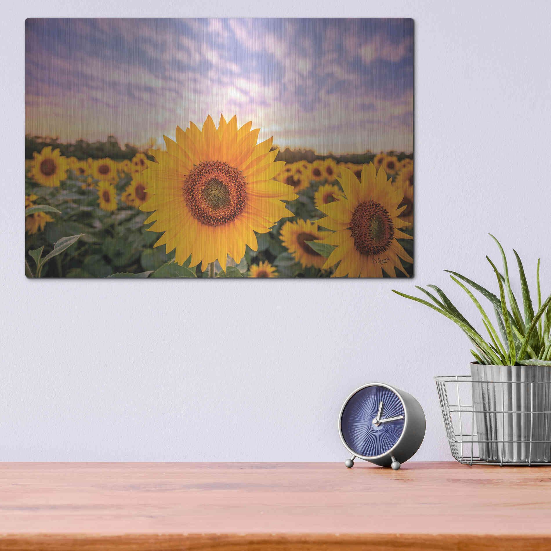 Luxe Metal Art 'Sunflower Sunset' by Donnie Quillen, Metal Wall Art,16x12