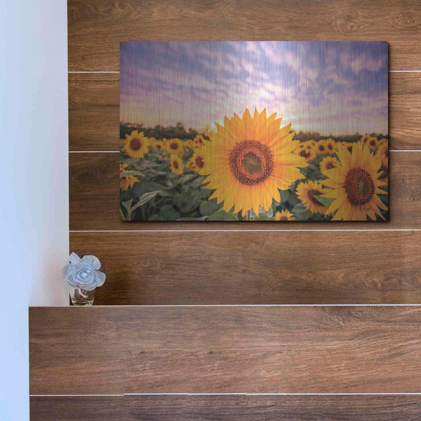 Luxe Metal Art 'Sunflower Sunset' by Donnie Quillen, Metal Wall Art,16x12