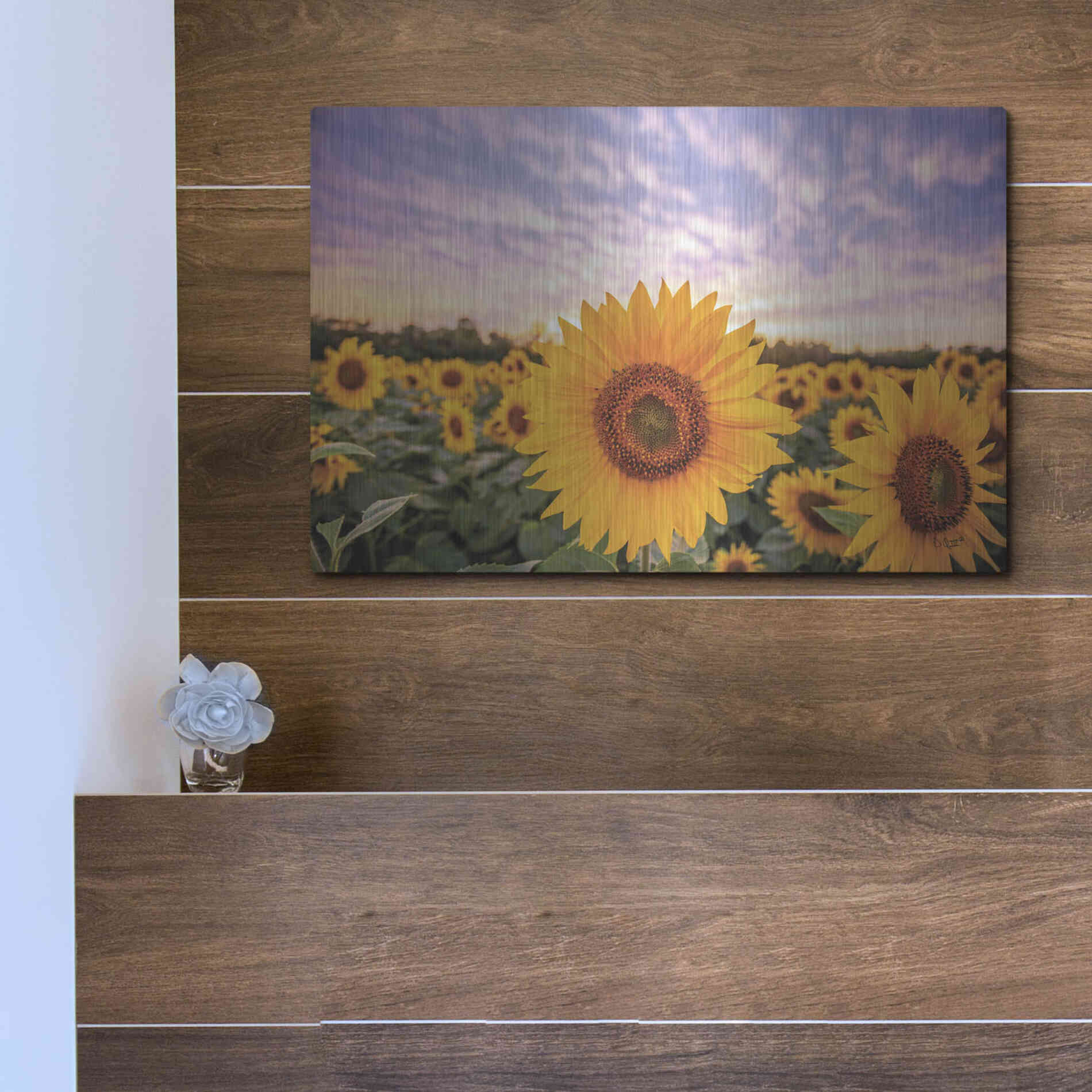Luxe Metal Art 'Sunflower Sunset' by Donnie Quillen, Metal Wall Art,16x12