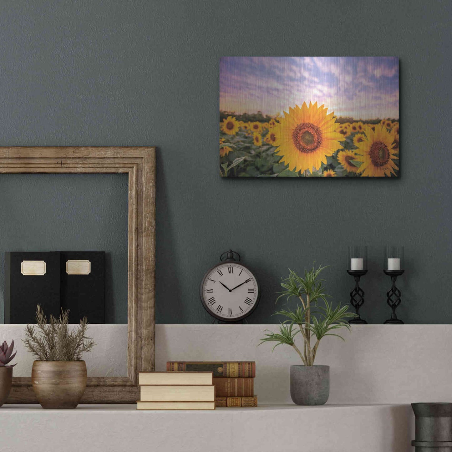 Luxe Metal Art 'Sunflower Sunset' by Donnie Quillen, Metal Wall Art,16x12