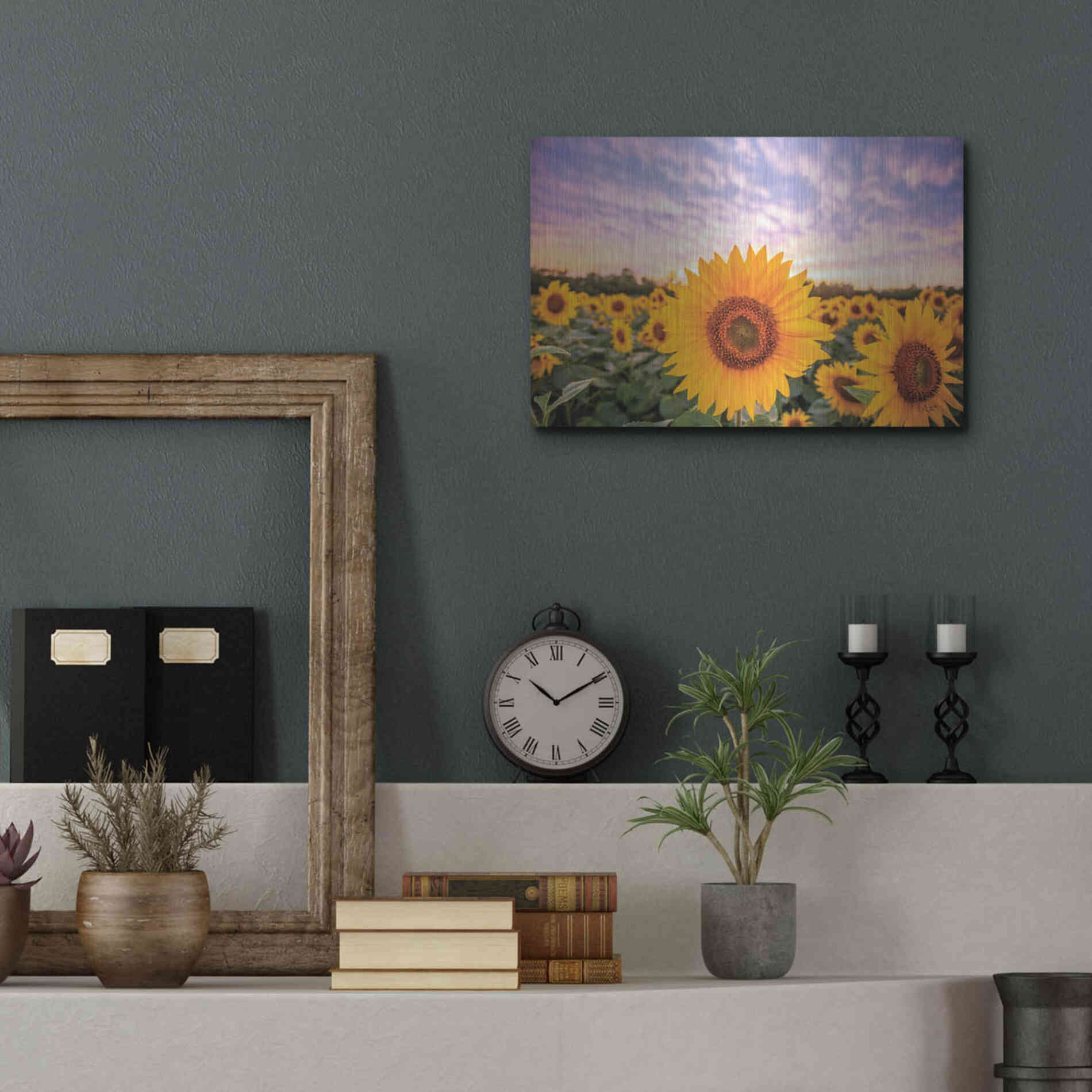 Luxe Metal Art 'Sunflower Sunset' by Donnie Quillen, Metal Wall Art,16x12