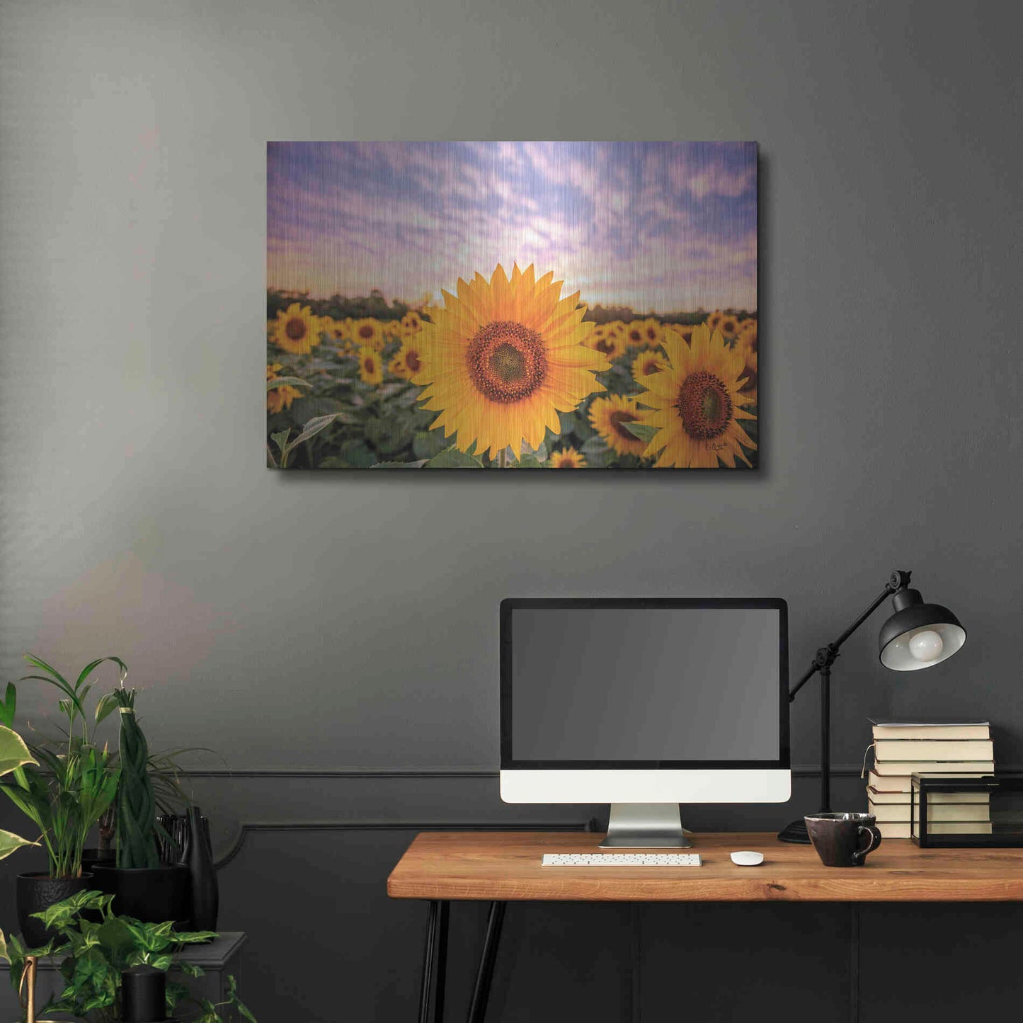 Luxe Metal Art 'Sunflower Sunset' by Donnie Quillen, Metal Wall Art,36x24
