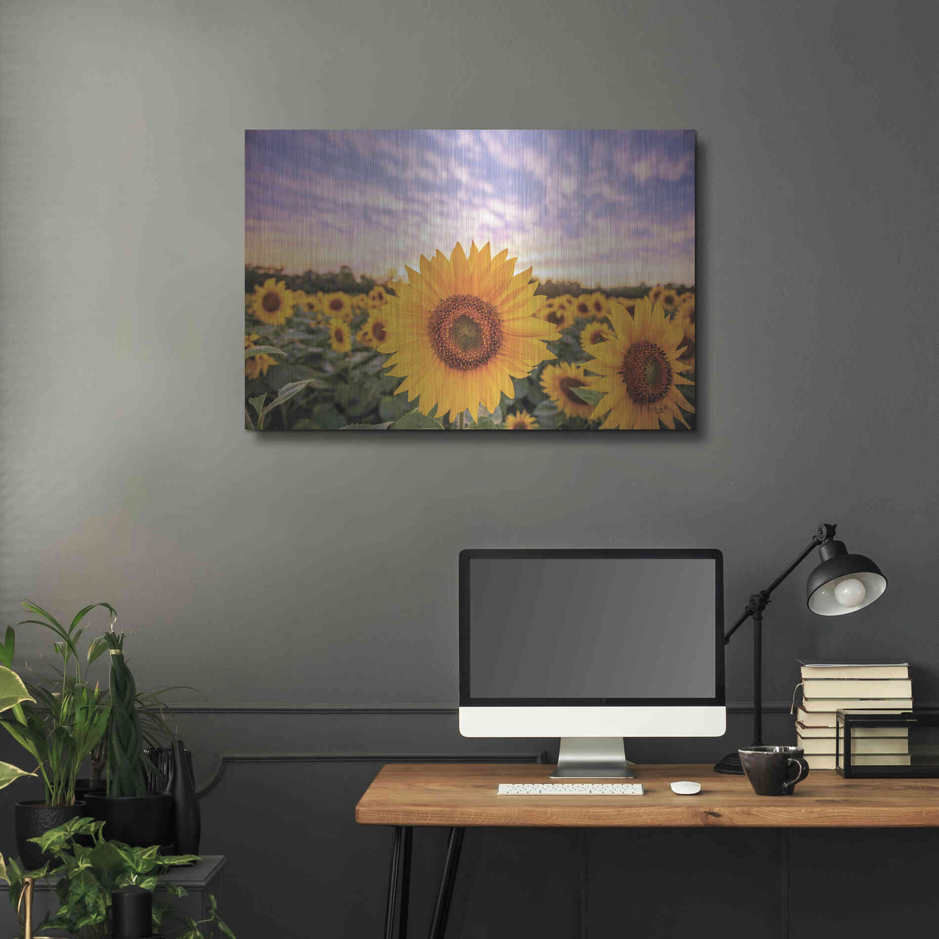 Luxe Metal Art 'Sunflower Sunset' by Donnie Quillen, Metal Wall Art,36x24
