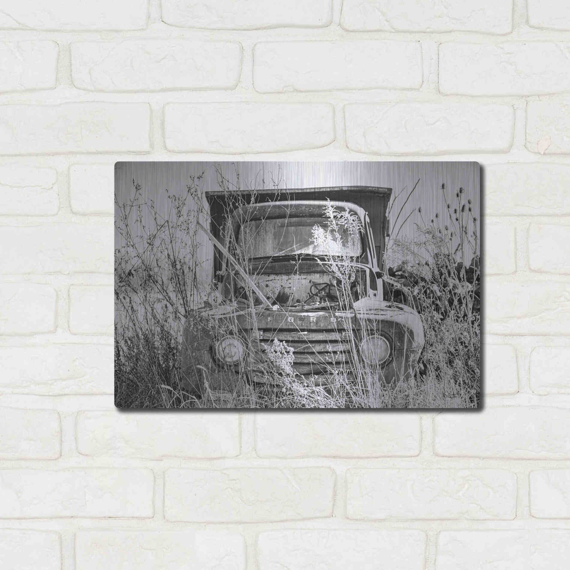 Luxe Metal Art 'Truck in Wildflower Field' by Donnie Quillen, Metal Wall Art,16x12