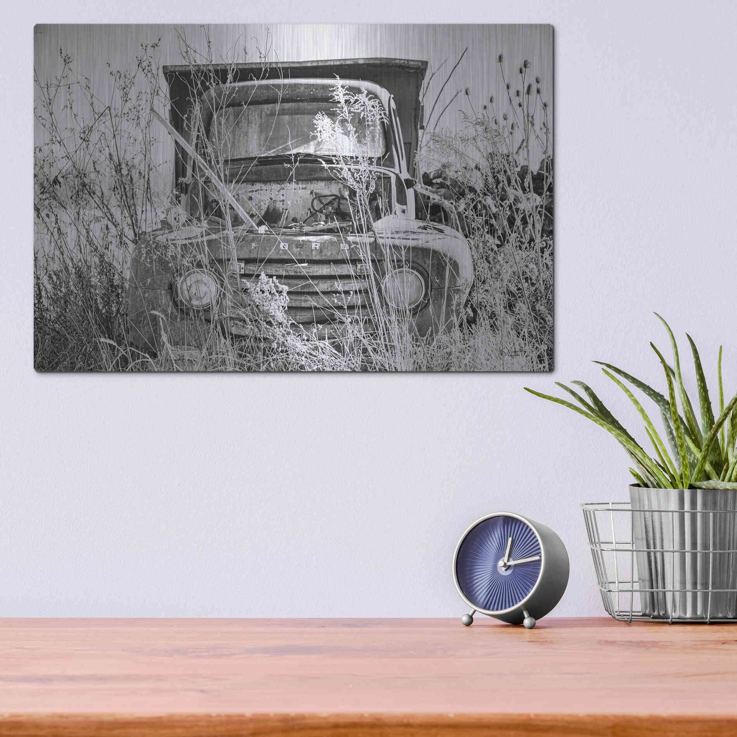 Luxe Metal Art 'Truck in Wildflower Field' by Donnie Quillen, Metal Wall Art,16x12