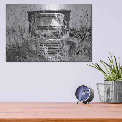 Luxe Metal Art 'Truck in Wildflower Field' by Donnie Quillen, Metal Wall Art,16x12