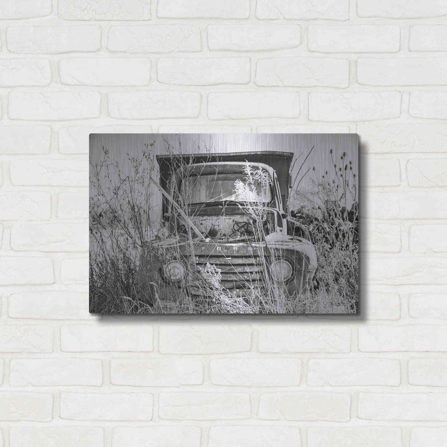 Luxe Metal Art 'Truck in Wildflower Field' by Donnie Quillen, Metal Wall Art,24x16