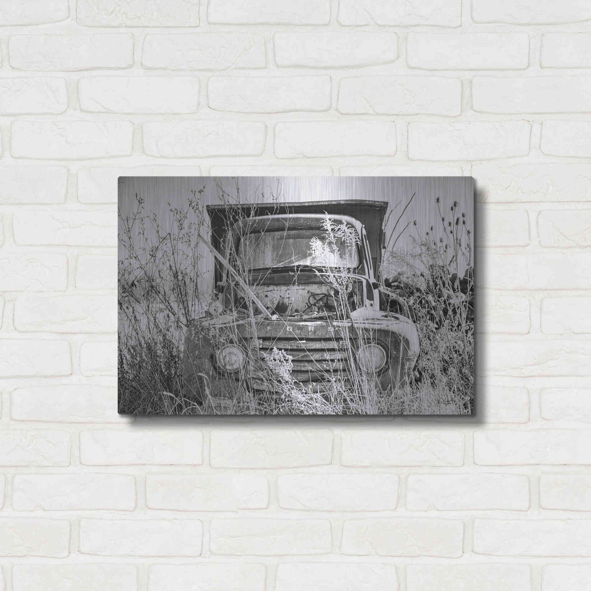 Luxe Metal Art 'Truck in Wildflower Field' by Donnie Quillen, Metal Wall Art,24x16