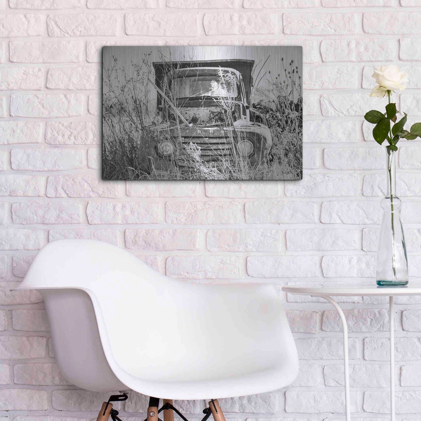 Luxe Metal Art 'Truck in Wildflower Field' by Donnie Quillen, Metal Wall Art,24x16