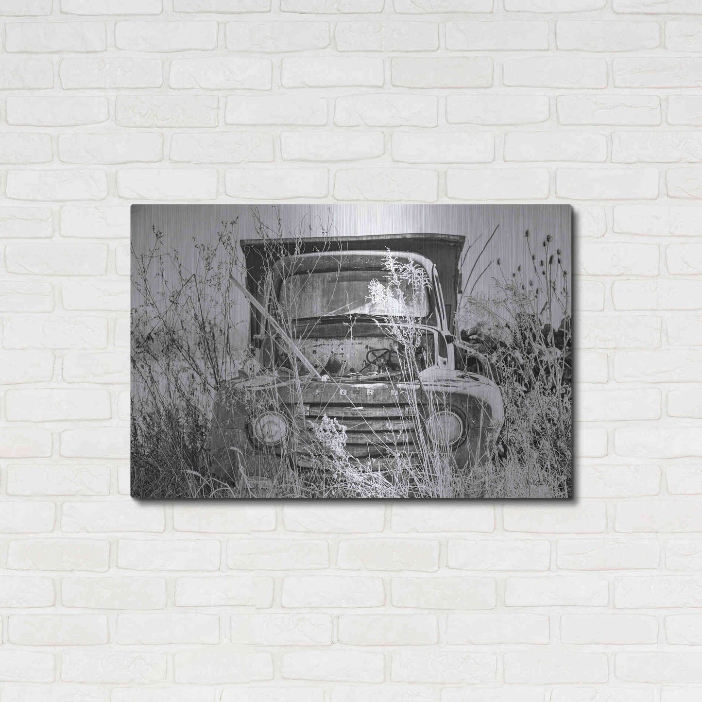 Luxe Metal Art 'Truck in Wildflower Field' by Donnie Quillen, Metal Wall Art,36x24