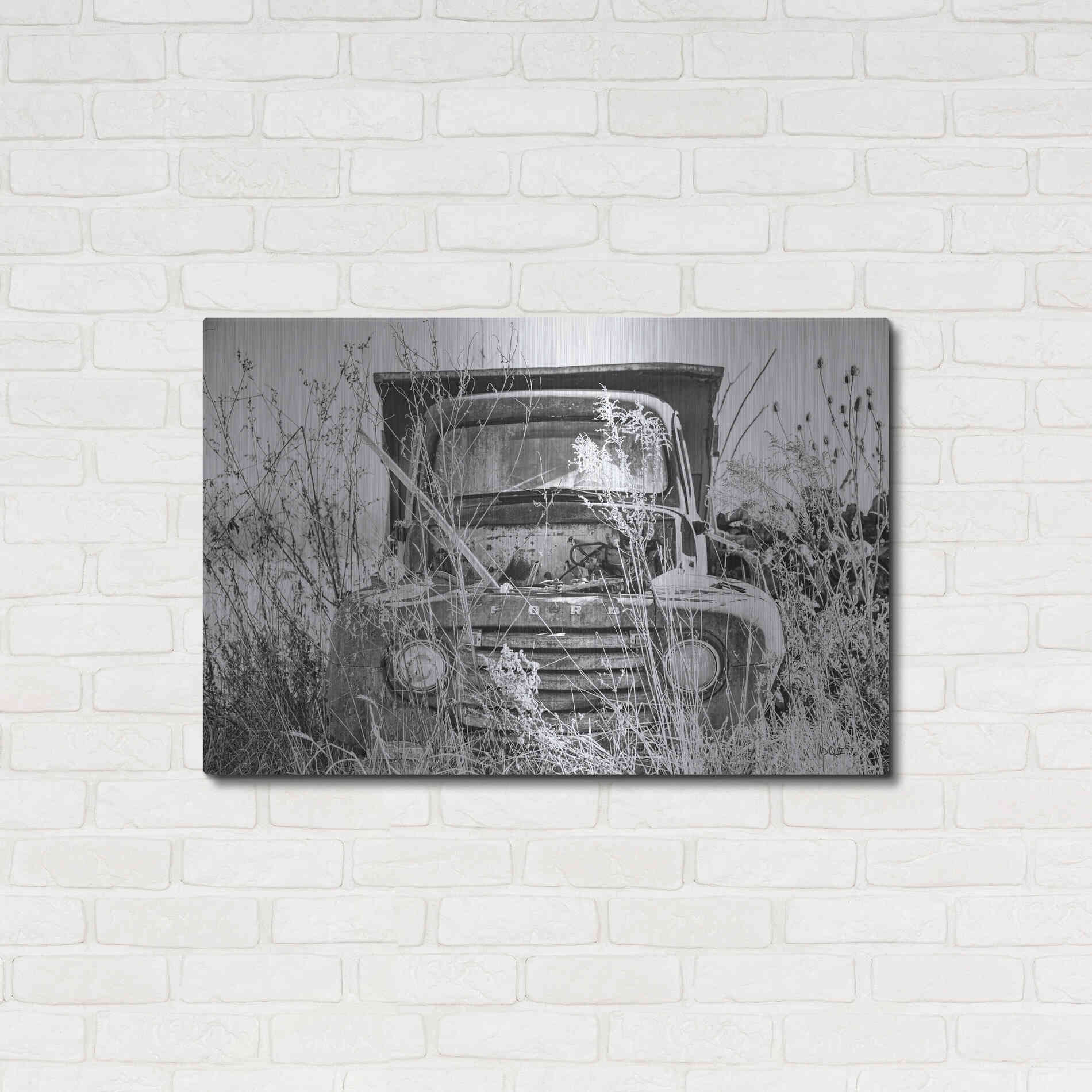 Luxe Metal Art 'Truck in Wildflower Field' by Donnie Quillen, Metal Wall Art,36x24