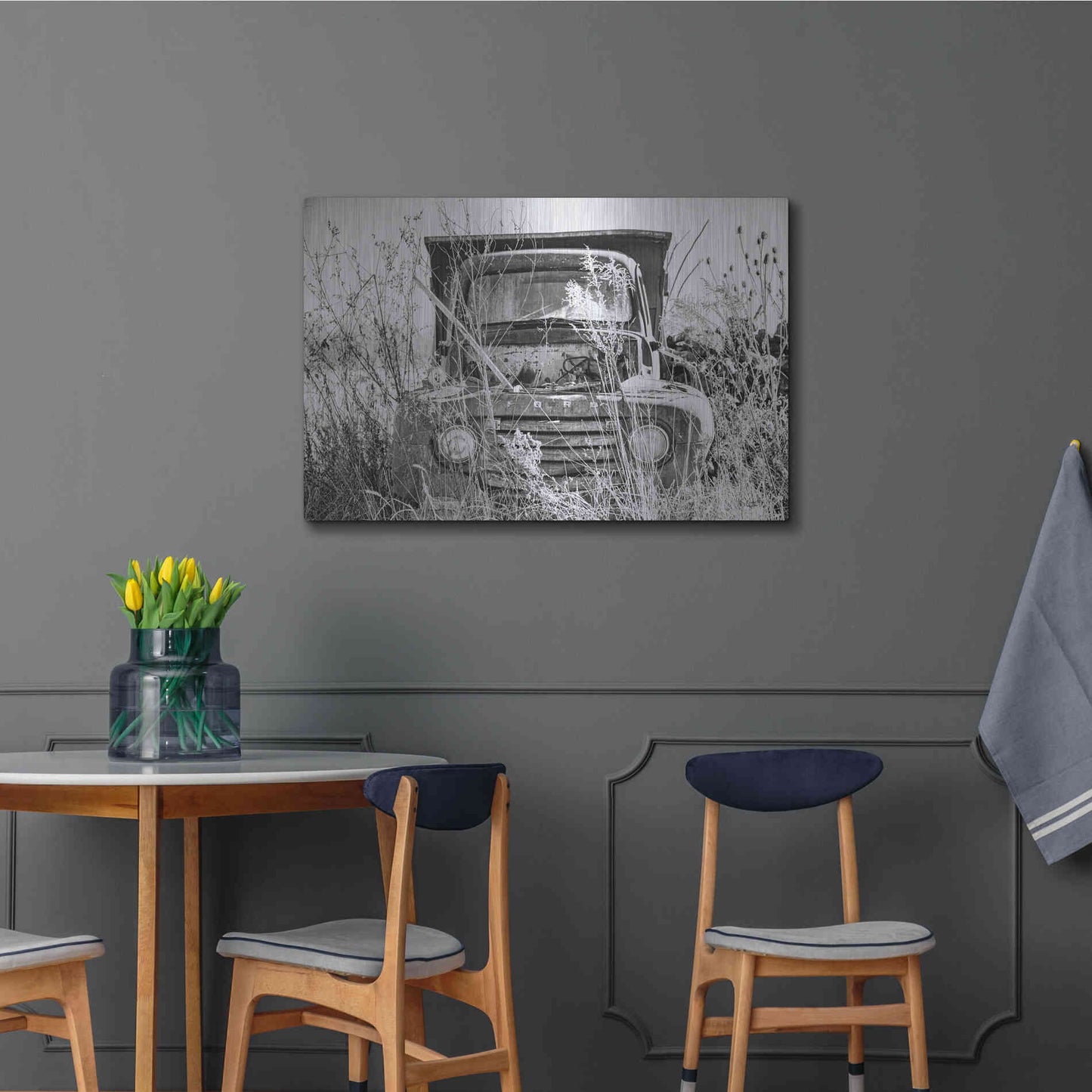 Luxe Metal Art 'Truck in Wildflower Field' by Donnie Quillen, Metal Wall Art,36x24