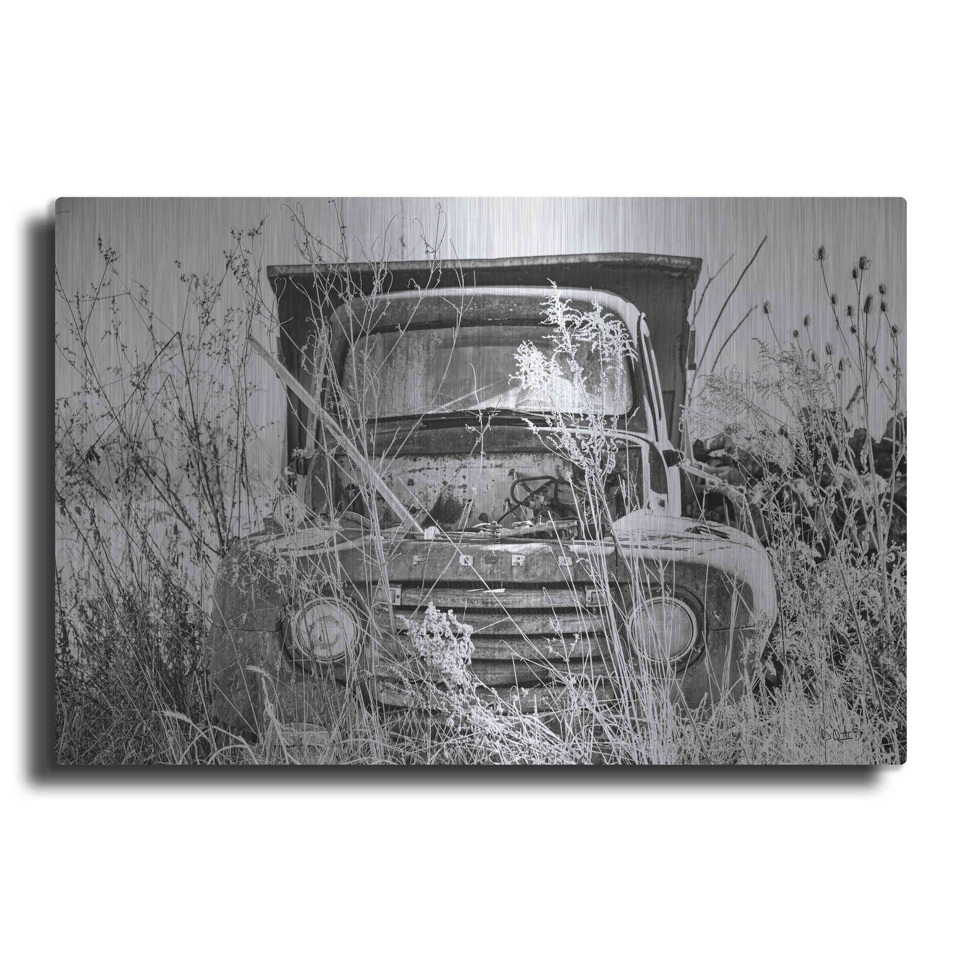 Luxe Metal Art 'Truck in Wildflower Field' by Donnie Quillen, Metal Wall Art