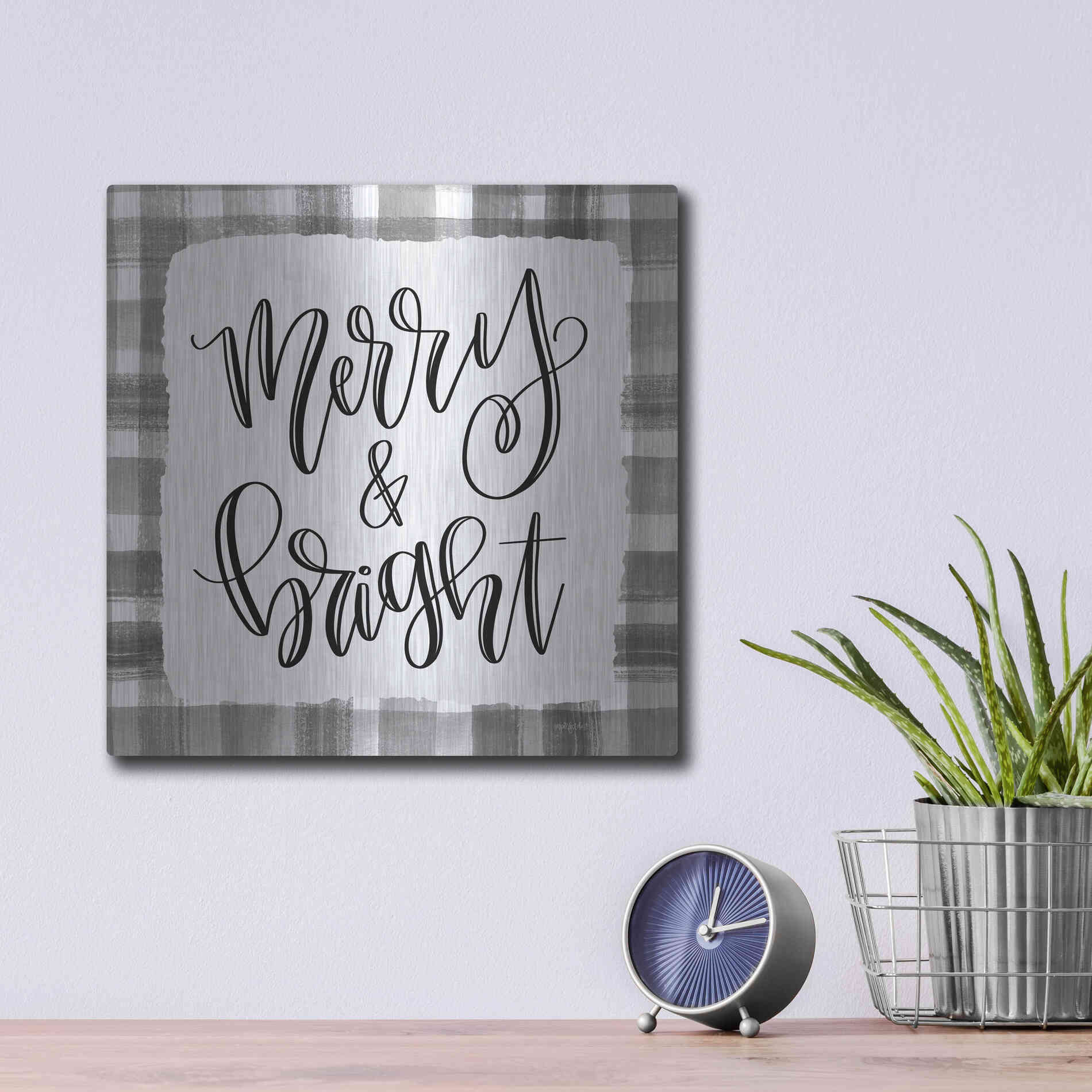 Luxe Metal Art 'Merry & Bright' by Imperfect Dust, Metal Wall Art,12x12