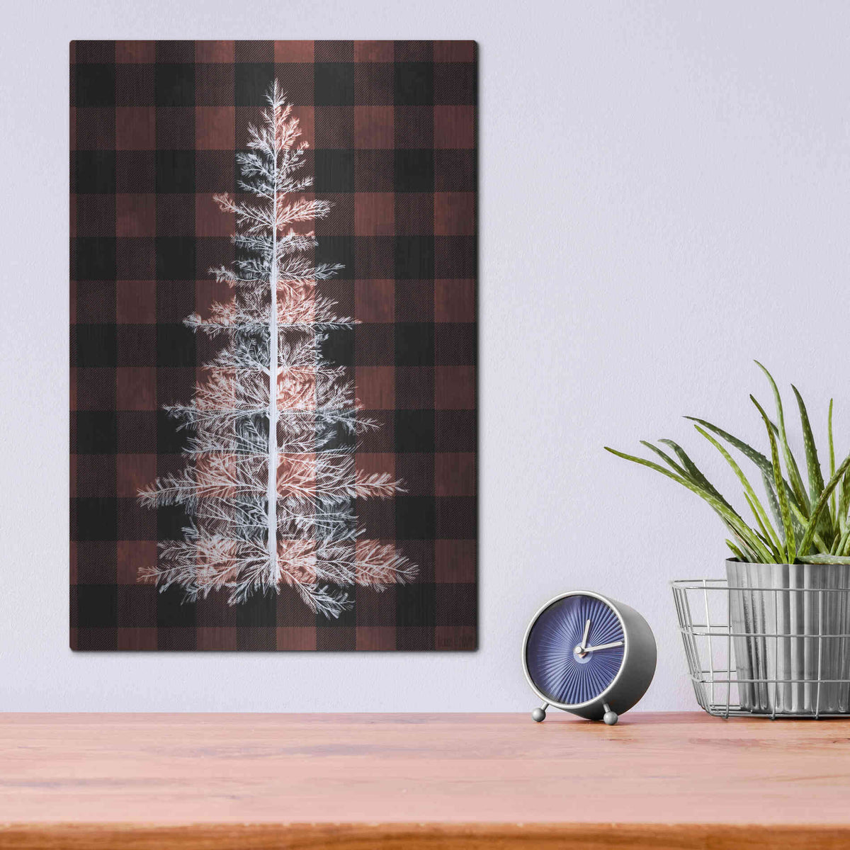 Luxe Metal Art 'Buffalo Pine Red' by House Fenway, Metal Wall Art,12x16