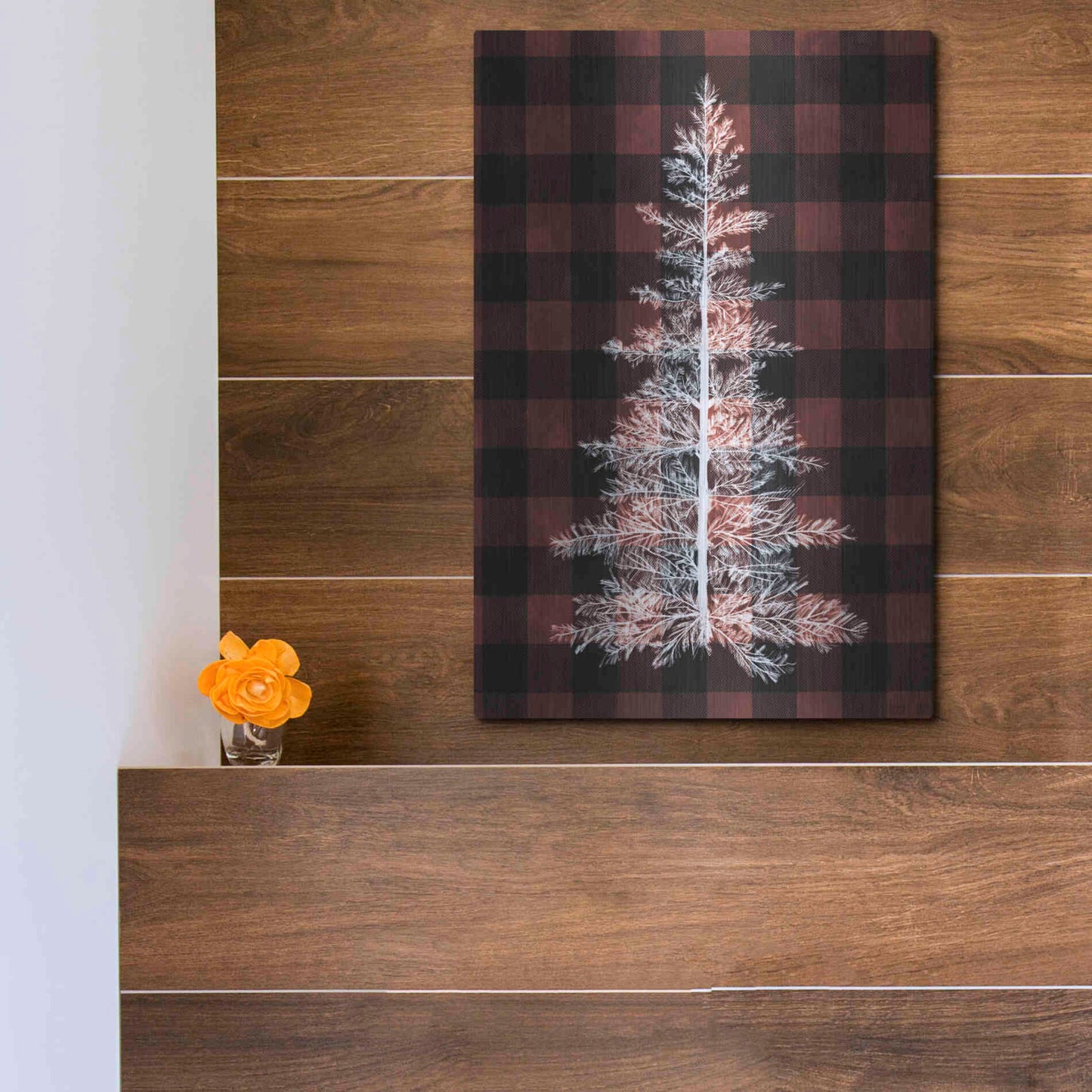 Luxe Metal Art 'Buffalo Pine Red' by House Fenway, Metal Wall Art,12x16