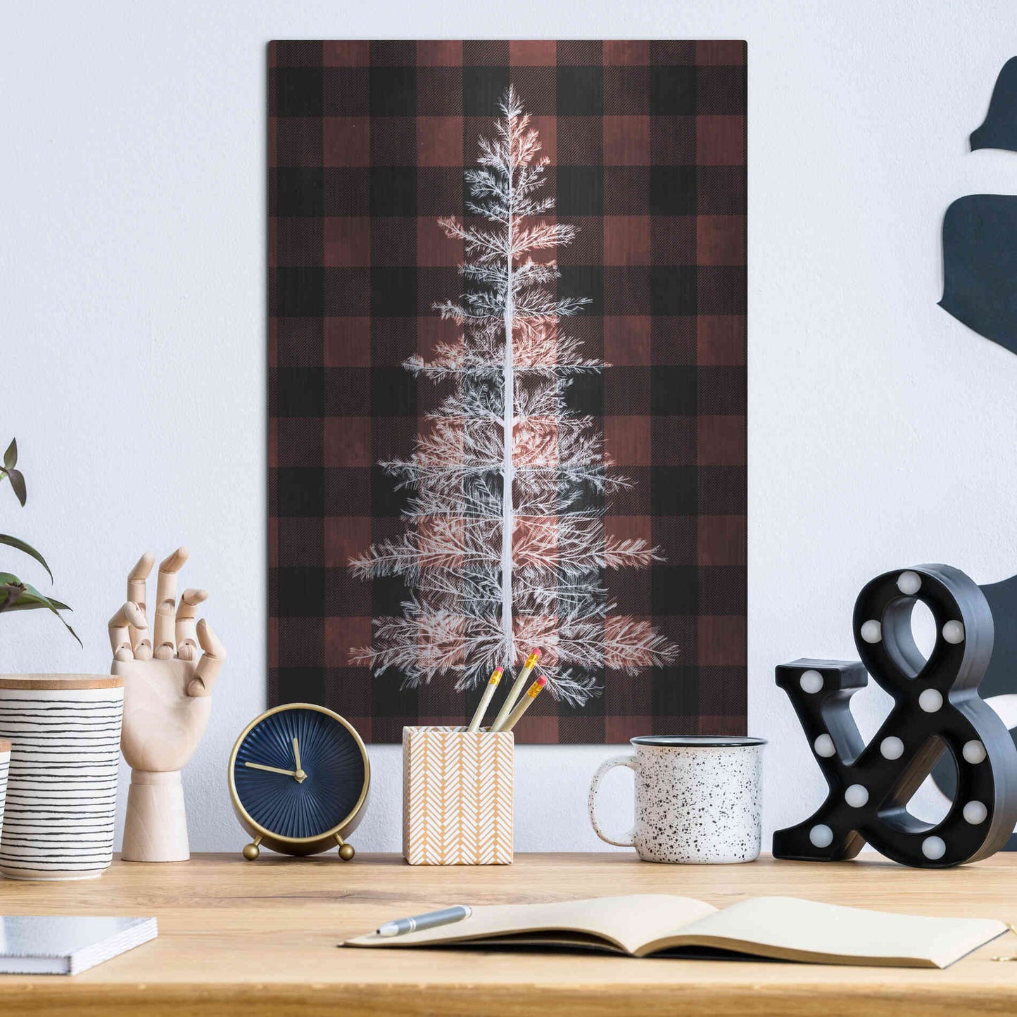 Luxe Metal Art 'Buffalo Pine Red' by House Fenway, Metal Wall Art,12x16