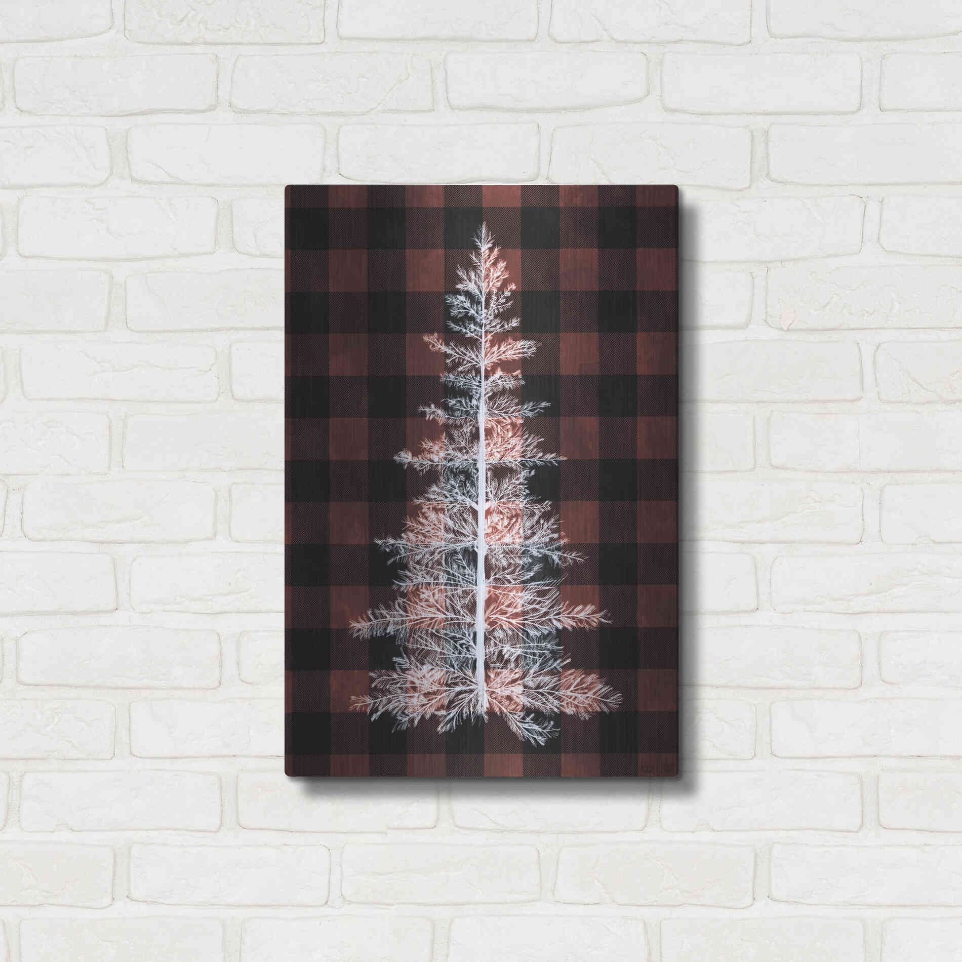 Luxe Metal Art 'Buffalo Pine Red' by House Fenway, Metal Wall Art,16x24