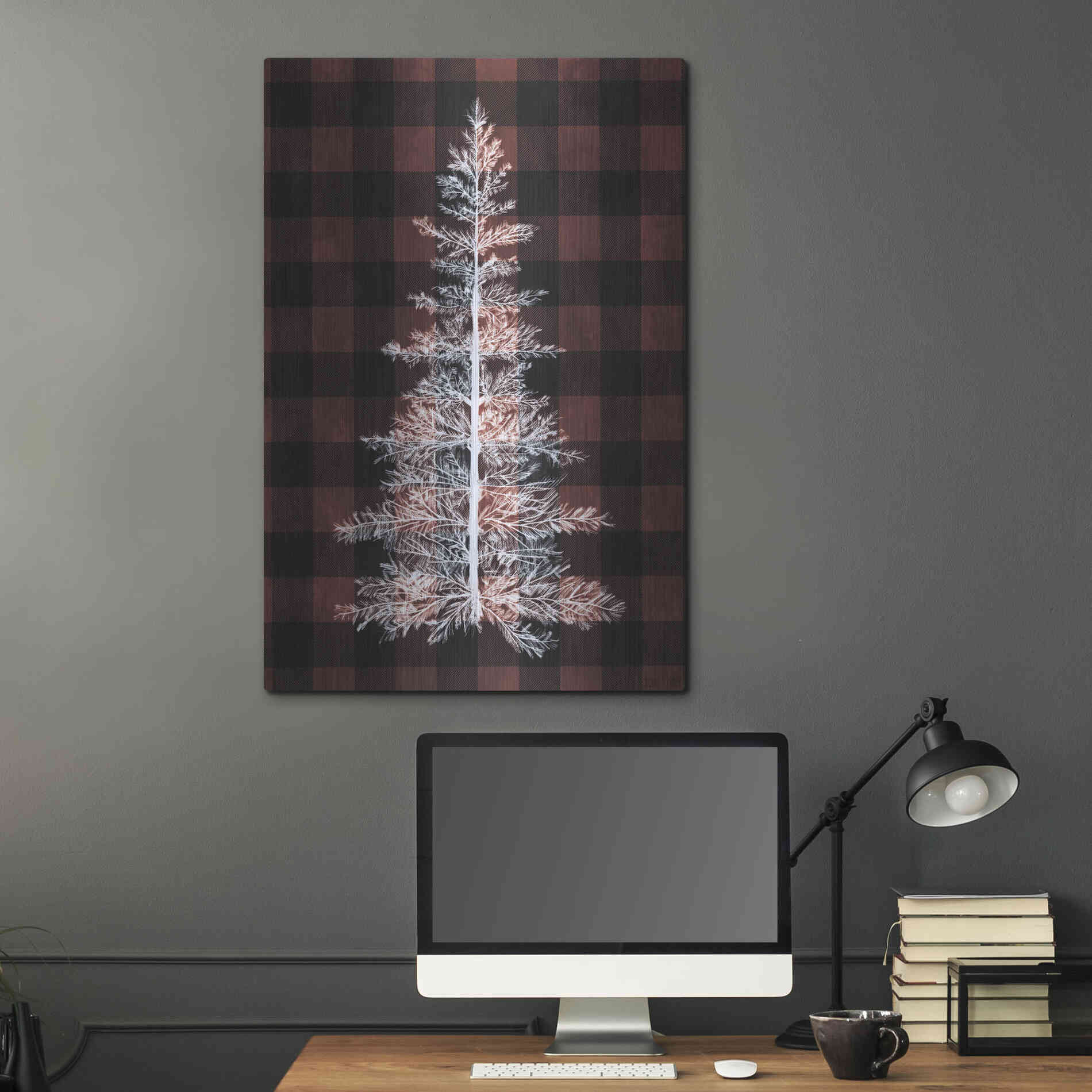 Luxe Metal Art 'Buffalo Pine Red' by House Fenway, Metal Wall Art,24x36