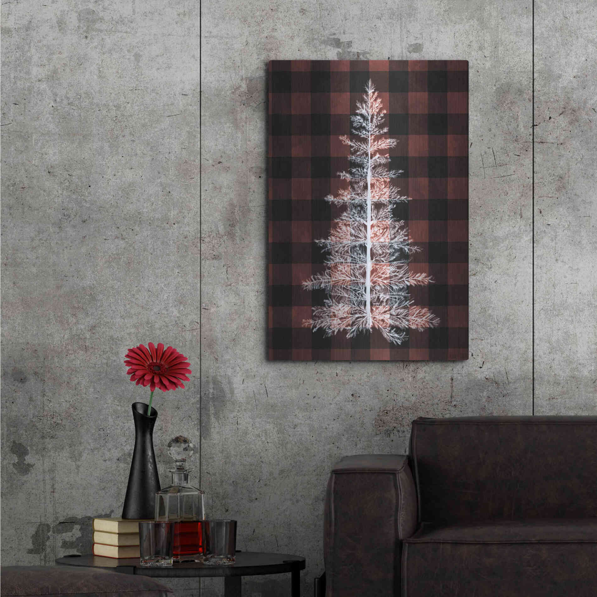 Luxe Metal Art 'Buffalo Pine Red' by House Fenway, Metal Wall Art,24x36