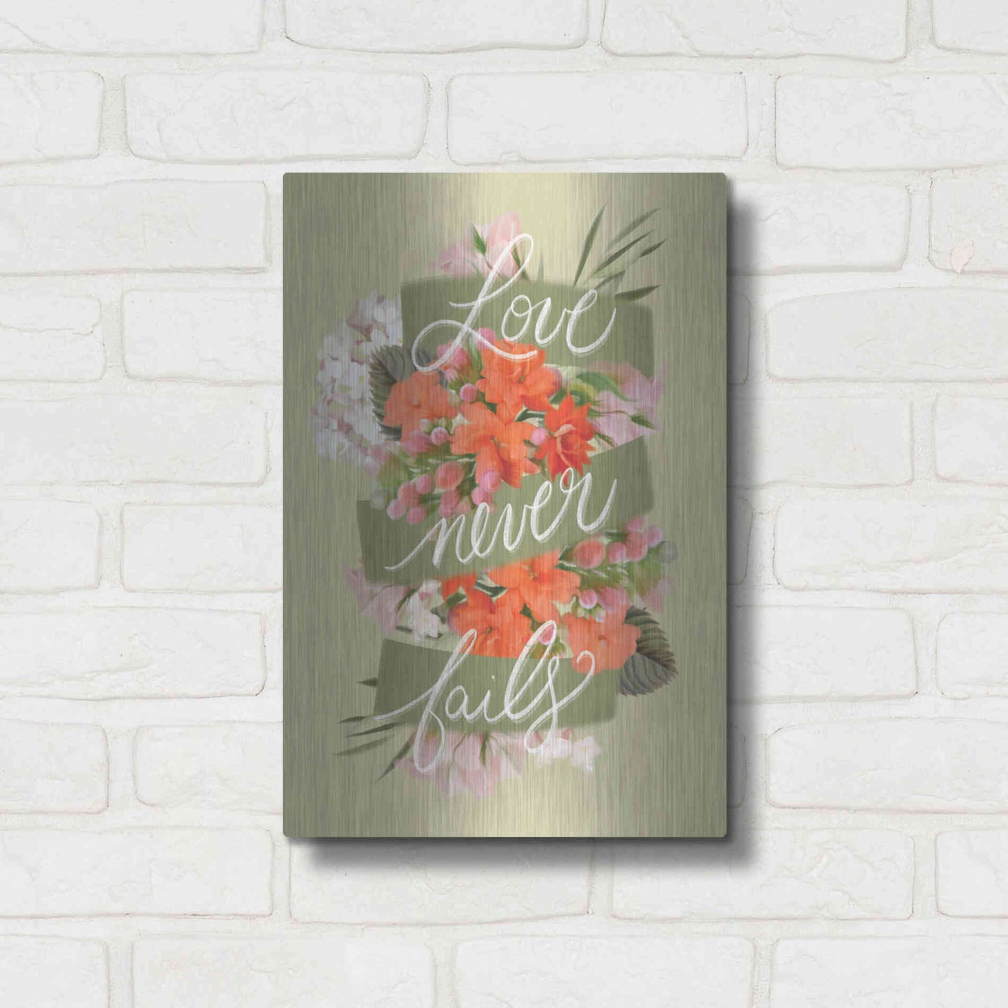 Luxe Metal Art 'Love Never Fails' by House Fenway, Metal Wall Art,12x16