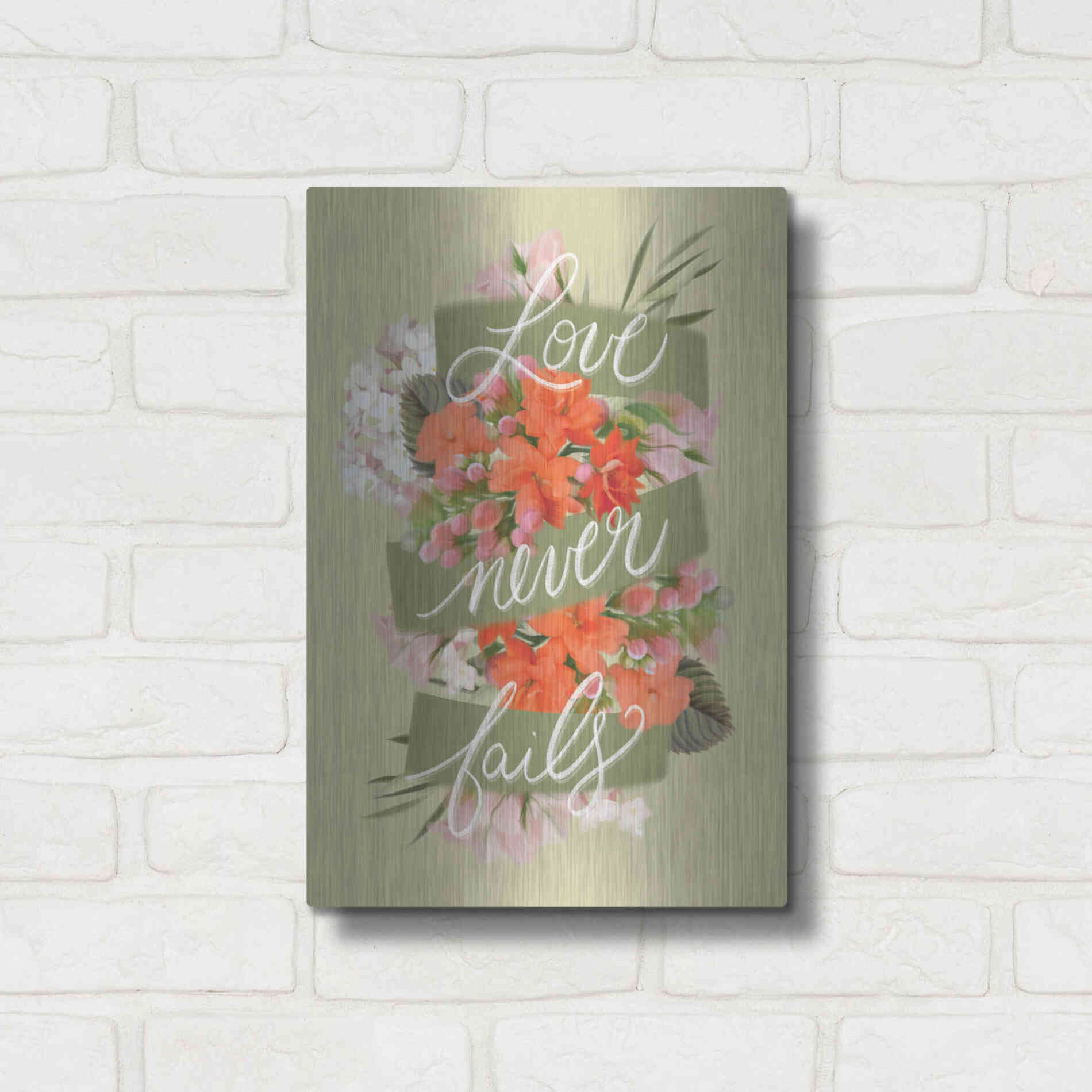 Luxe Metal Art 'Love Never Fails' by House Fenway, Metal Wall Art,12x16