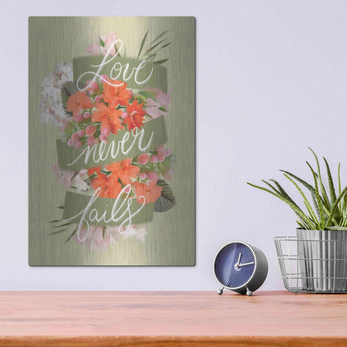 Luxe Metal Art 'Love Never Fails' by House Fenway, Metal Wall Art,12x16