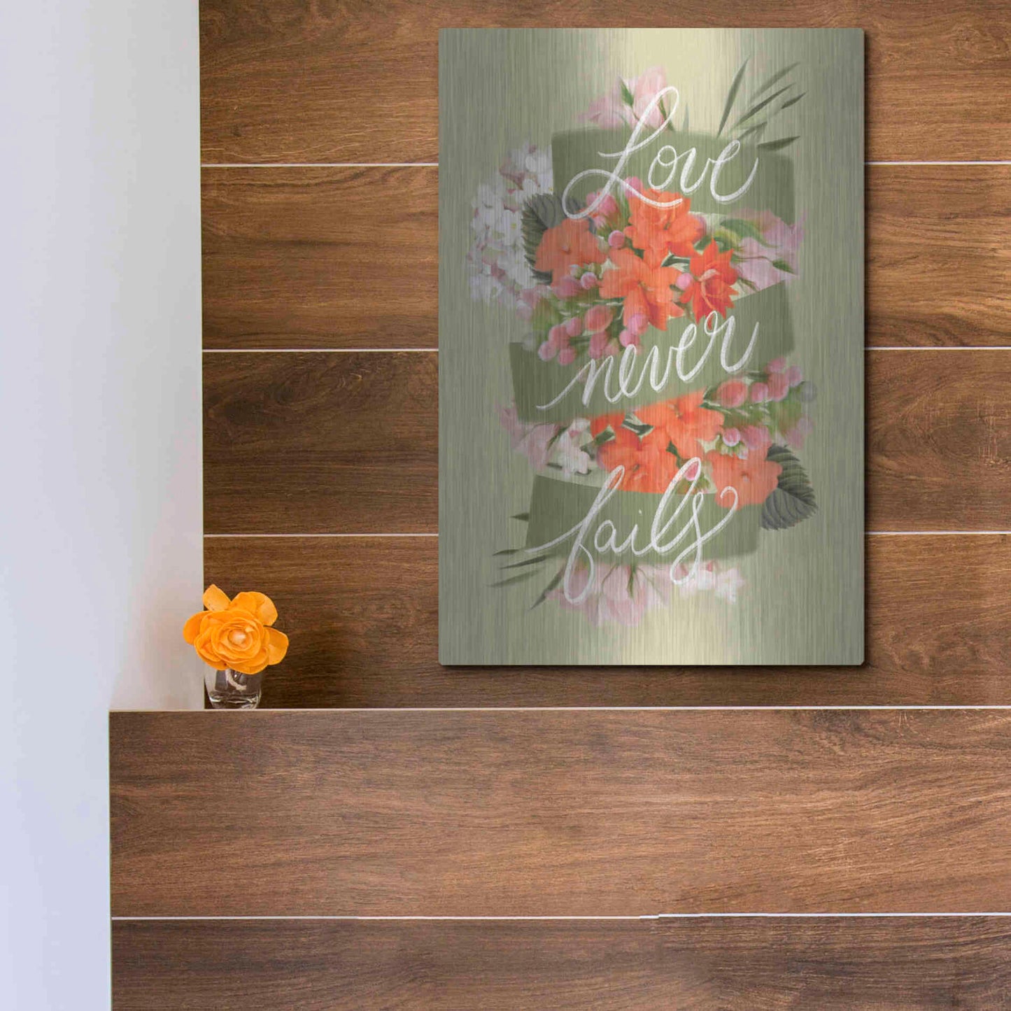 Luxe Metal Art 'Love Never Fails' by House Fenway, Metal Wall Art,12x16